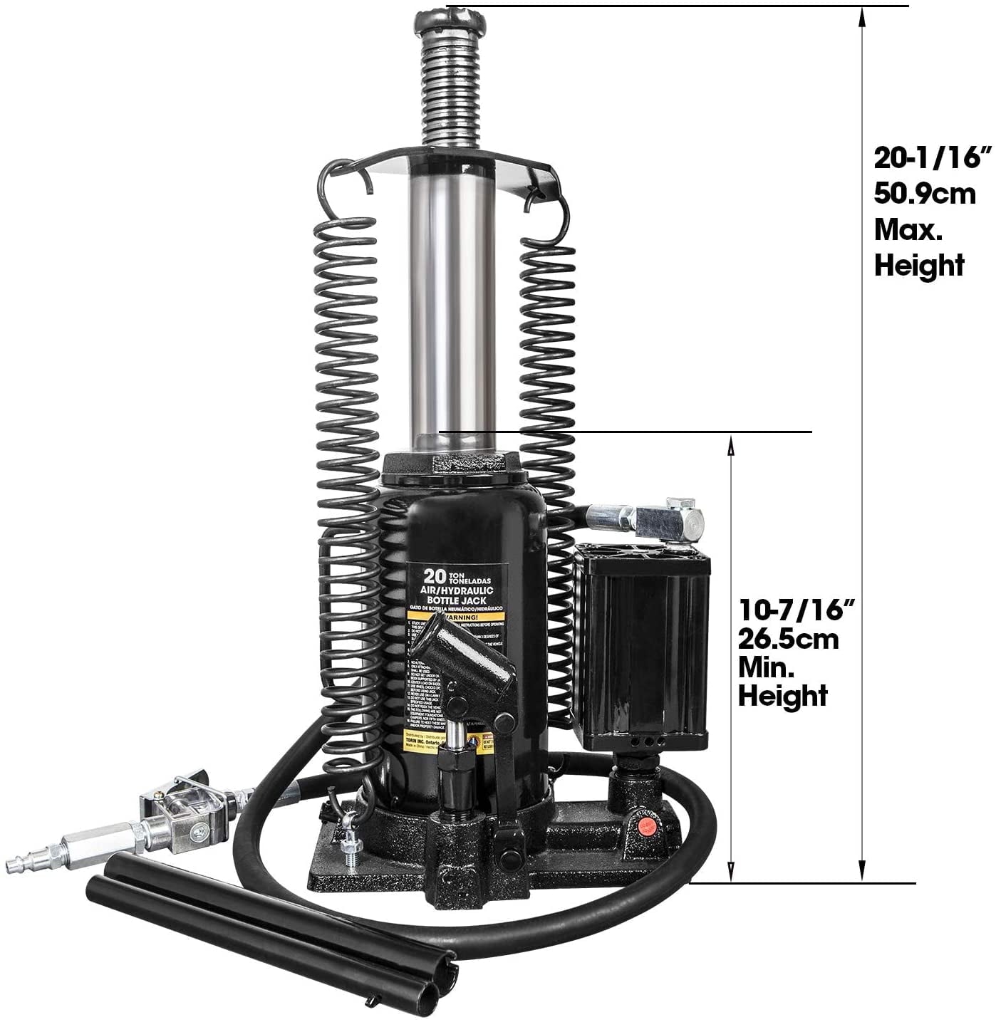 Torin DTA92006B Pneumatic Air Hydraulic Bottle Jack with Manual Hand Pump, 20 Ton (40,000 lb) Capacity, Black