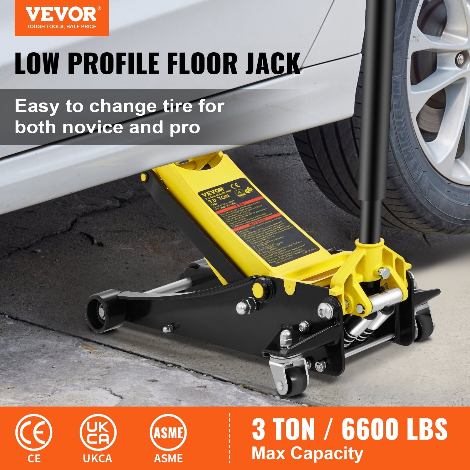 BENTISM Low Profile Floor Jack 3 Ton Heavy Duty Steel Dual Piston Rapid Pump