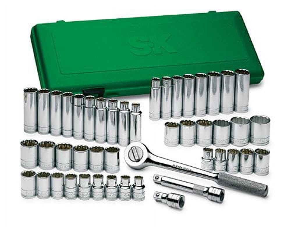 SK PROFESSIONAL TOOLS 4147 1/2 in Drive Socket Set, Metric, SAE, 47 pcs