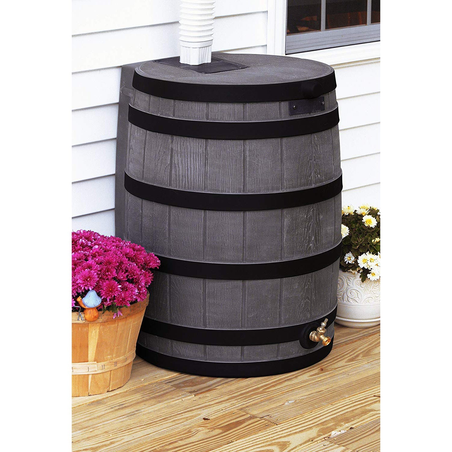 Good Ideas Rain Wizard 50 Gallon Plastic Rain Barrel Water Collector, Oak💝 Last Day For Clearance