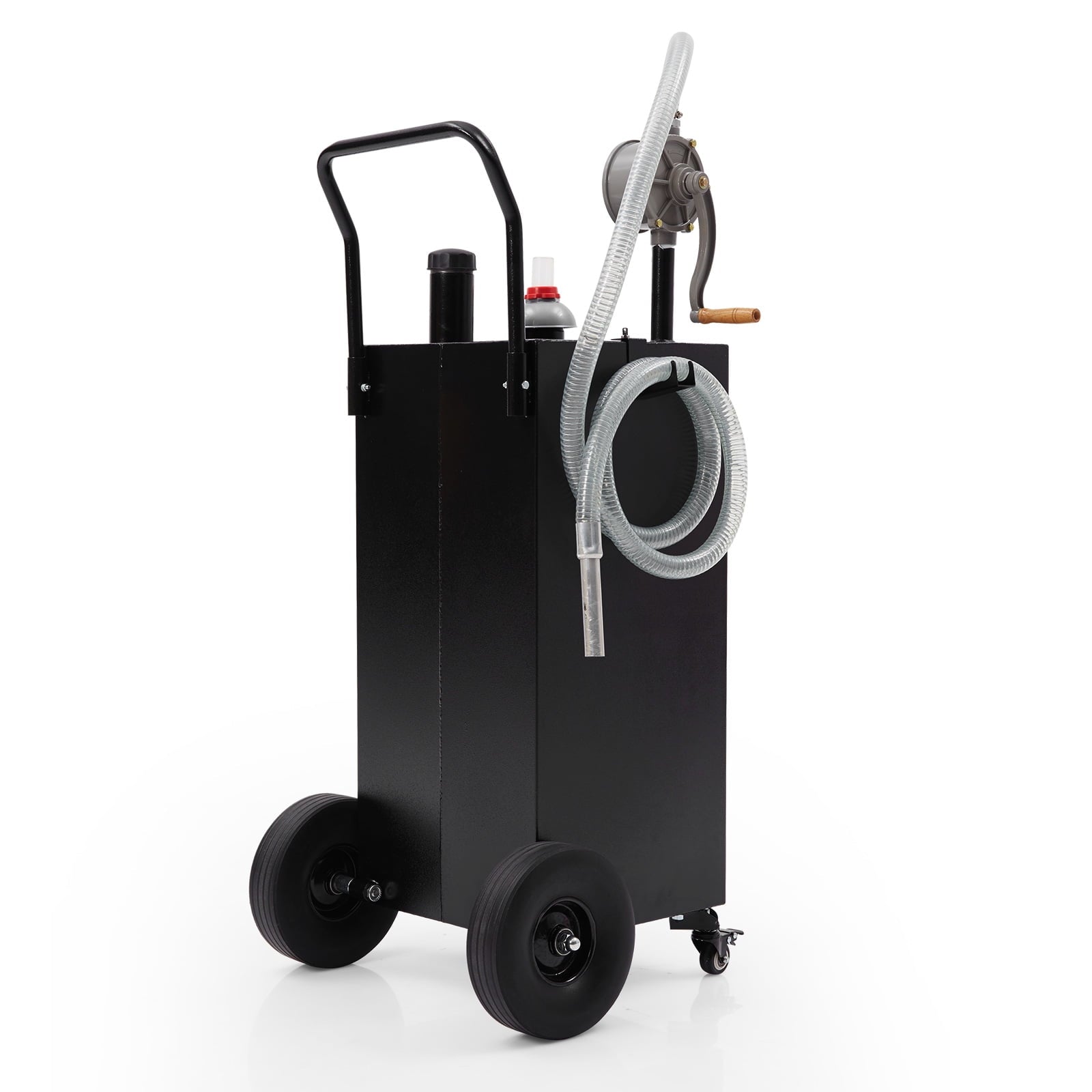 Fuel Caddy 30 Gallon Gas Storage Tank Large Gasoline Diesel Can with 4 Wheels Manuel Transfer Pump Anti-Static Ground Clamp for Cars Lawn Mowers ATVs Boats Motorcycles