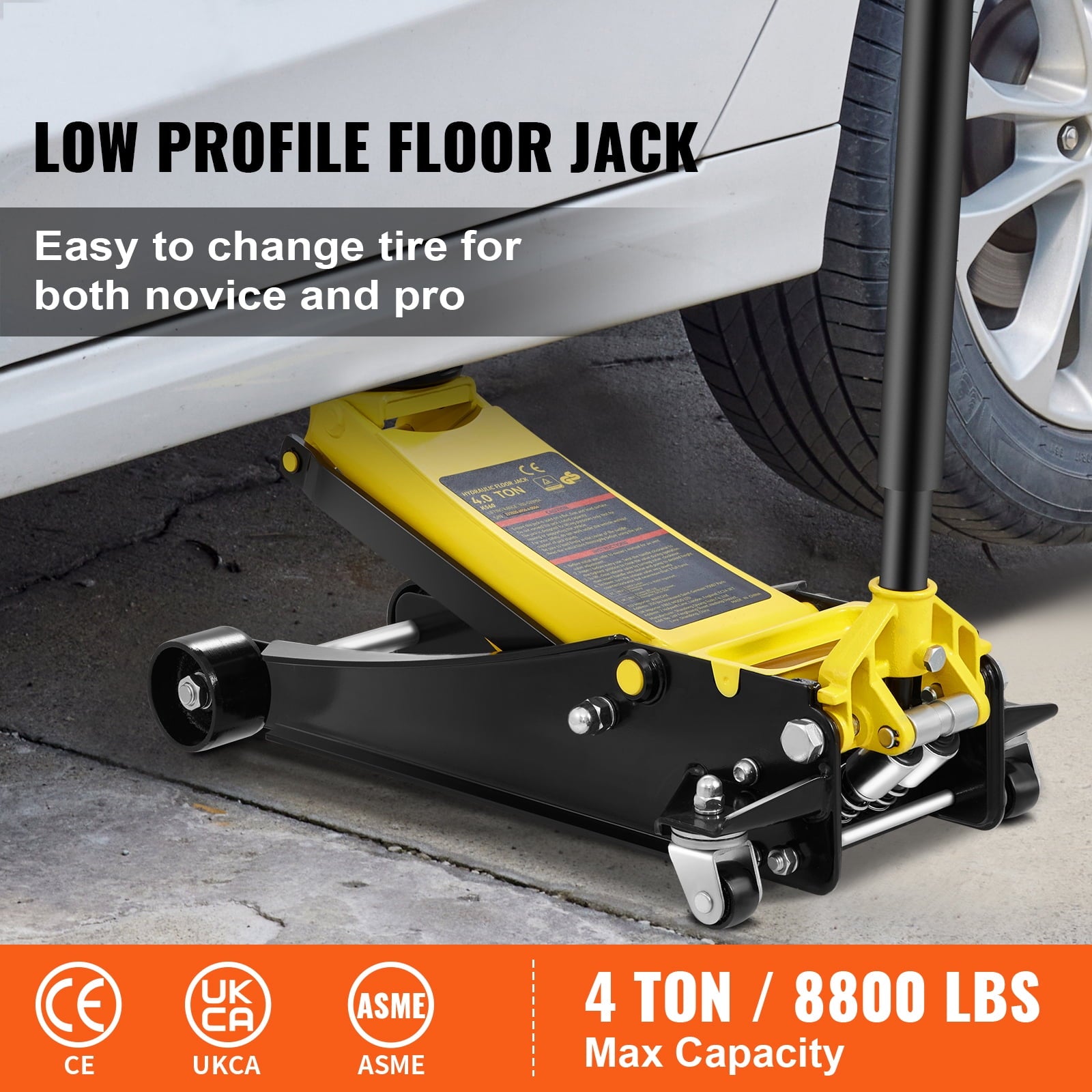 SKYSHALO 4 ton Heavy Duty Steel Dual Piston Rapid Pump Low Profile Floor Jack