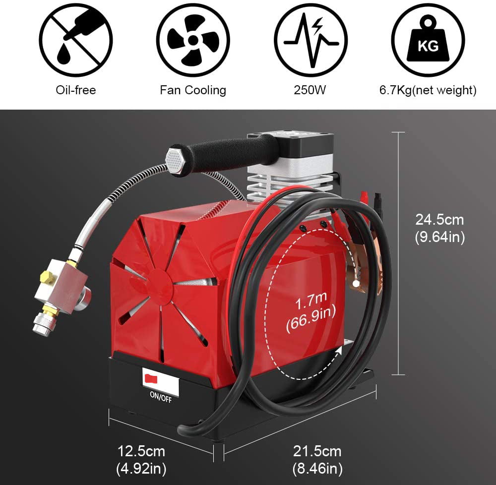 GX pump CS2 Portable PCP Air Compressor,4500Psi/30Mpa,Powered by Car 12V DC or Home 110V AC