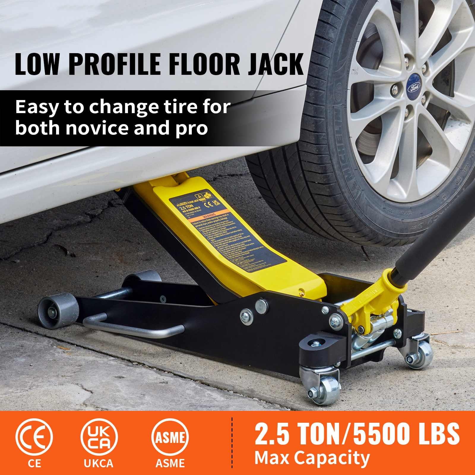 BENTISM Low Profile Floor Jack 2.5 Ton (5500 lbs), Aluminum and Steel Hydraulic Racing Floor Jack, Dual Piston Quick Lift Pump, 3-3/4