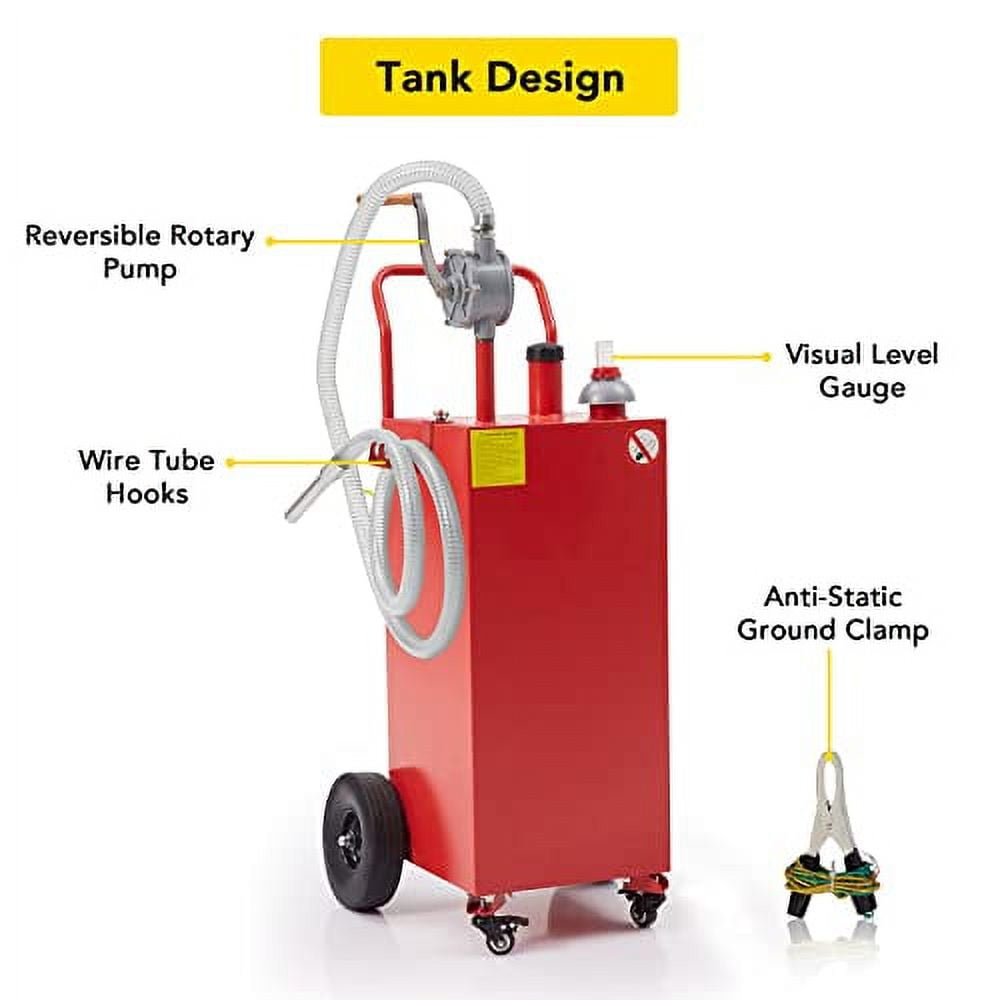 40 Gallon Portable Gas Caddy with PumpStorage Gasoline Tank with 2 Wheels for Boat, Car,Garden, Lawnmower, ATV