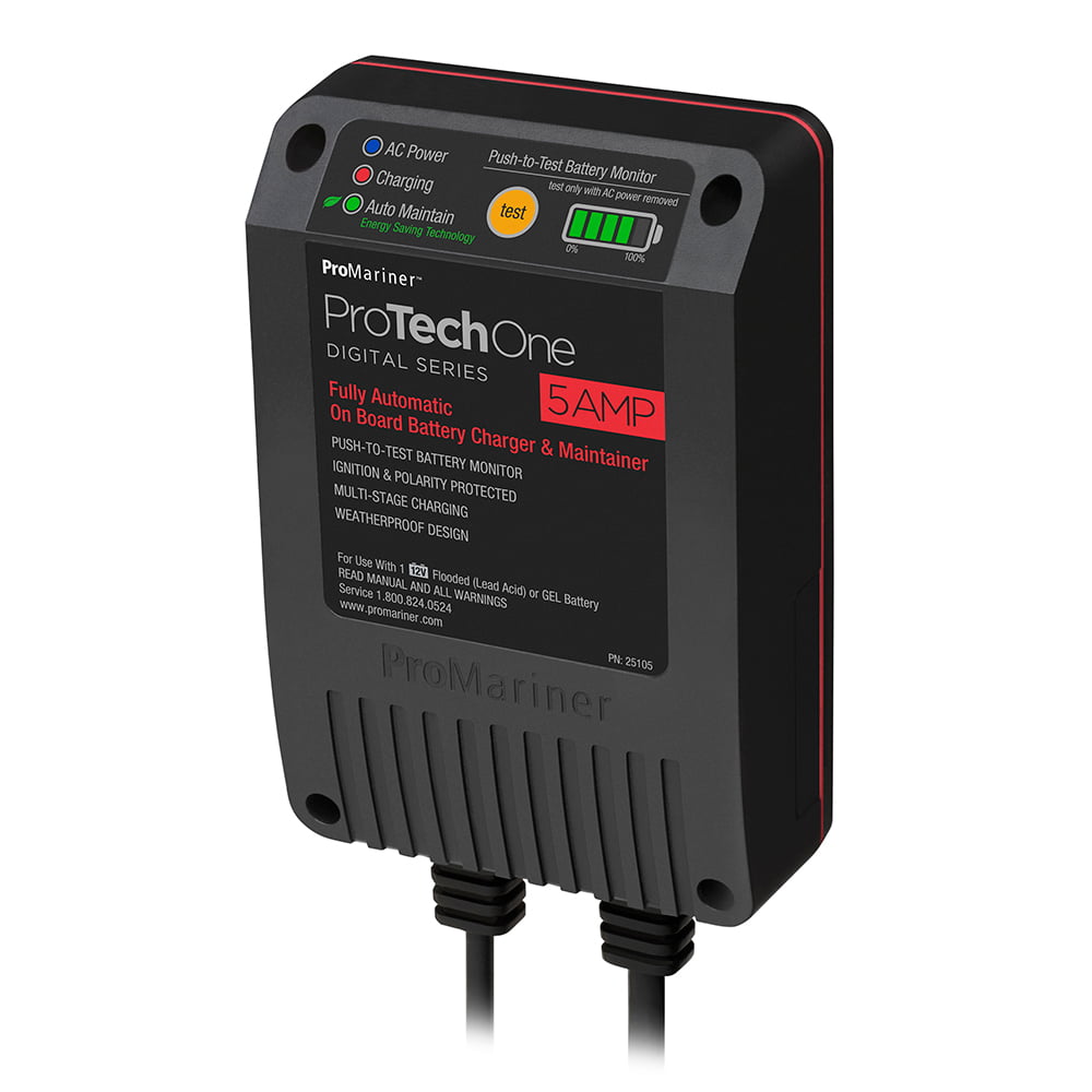 ProMariner 25105 ProTechOne Digital Series On Board Battery Charger and Maintainer, AC Corded with 2.5' Power Cord - 5 Amp