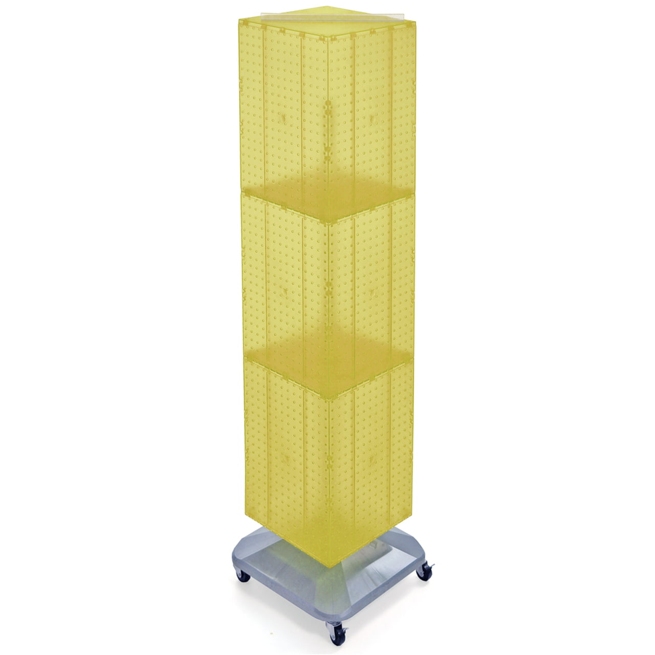 Azar Displays 701465-YEL Yellow Four-Sided Pegboard Tower Floor Display on Revolving Wheeled Base. Spinner Rack Stand. Panel Size: 14