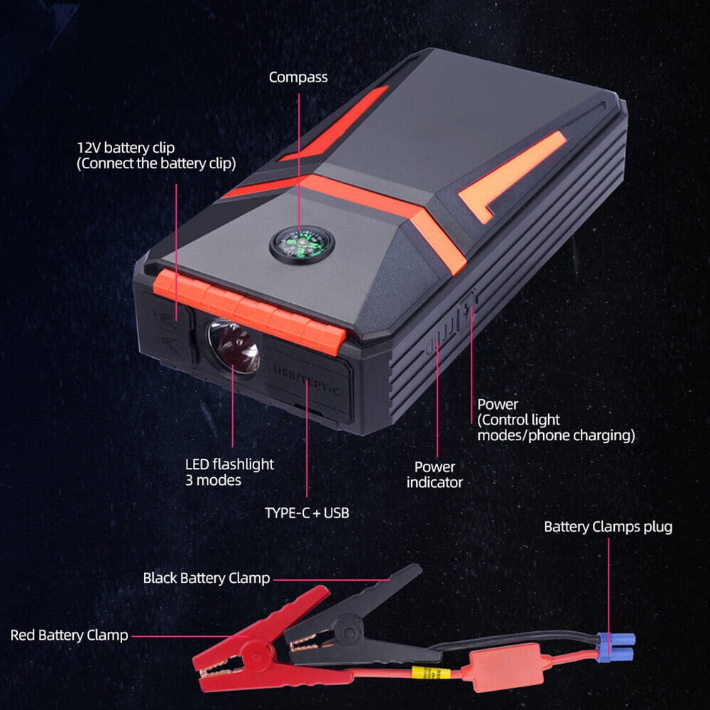 Xhy 30000mAh Car Jump Starter Portable Battery Pack Booster Jumper Box Emergency Start Power Bank Supply Charger with Built-in LED Light