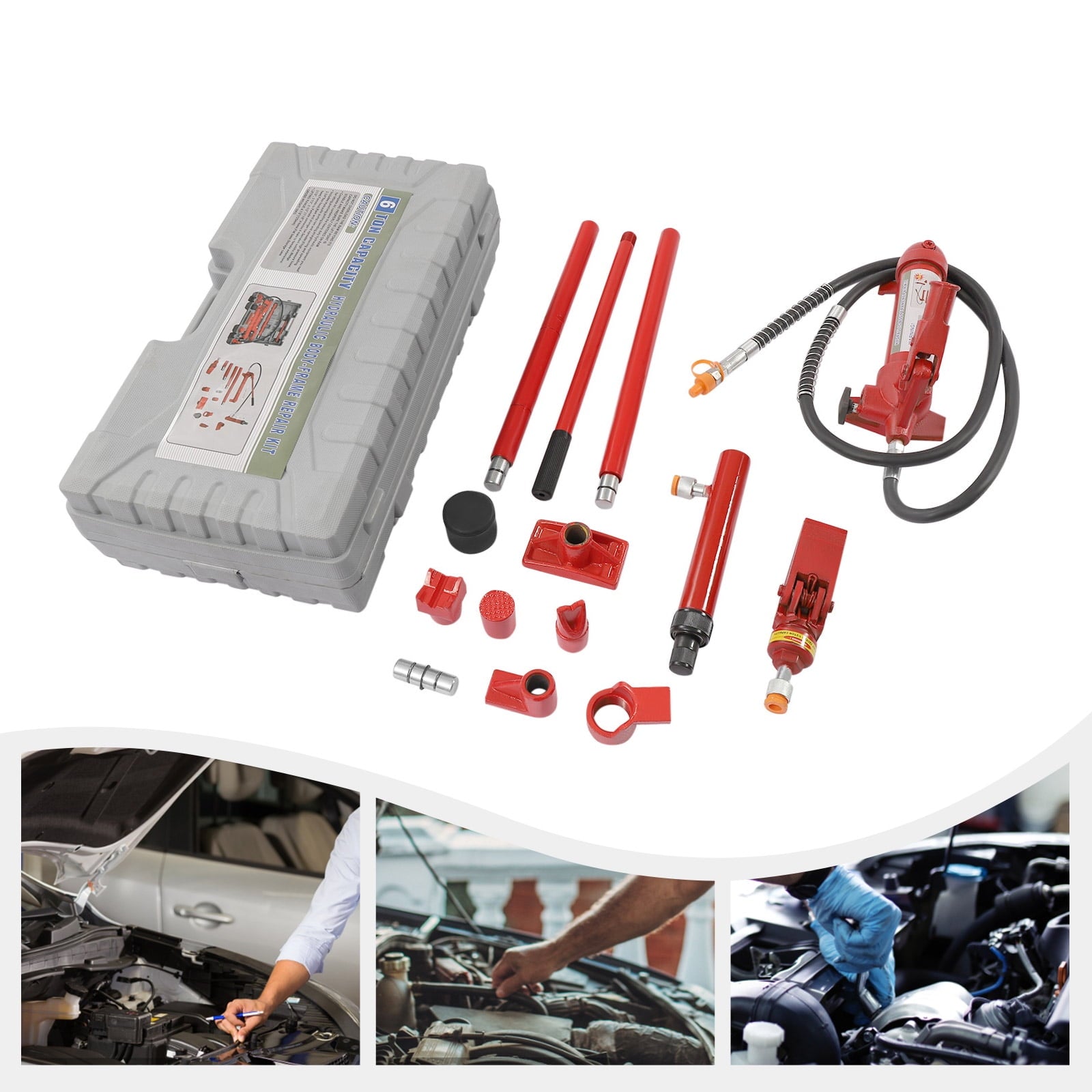 Miumaeov 4 Ton Porta Power Kit, 59 in Oil Hose Hydraulic Car Jack Ram 4.9 inch Lifting Height Autobody Frame Repair Power Tools for Truck Bed Unloader Farm Hydraulic Equipment Construction