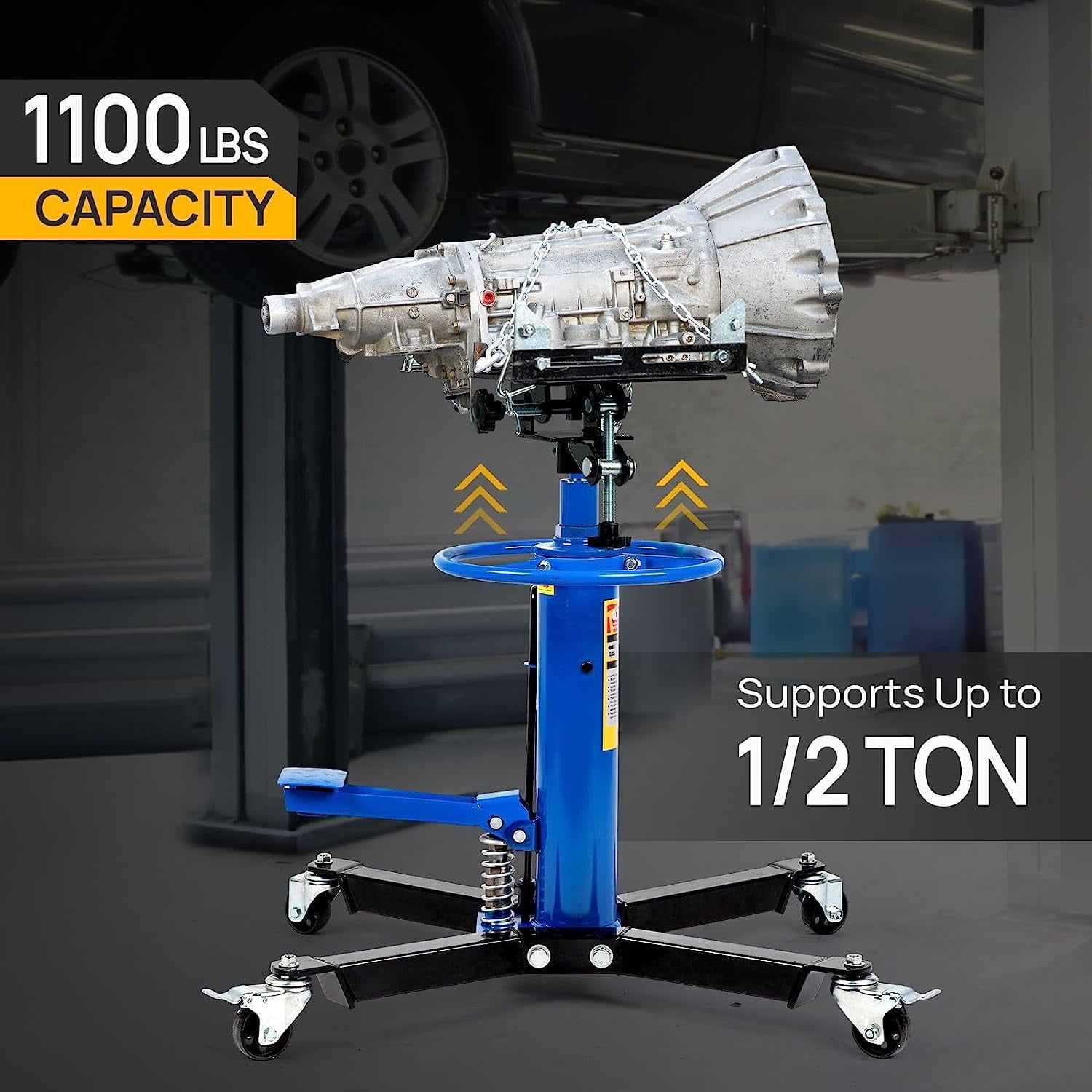 TUFFIOM Transmission Jack, 1,100 lbs 1/2-Ton Hydraulic 2-Stage High Lift Vertical Telescoping Floor Jack Stand, 34