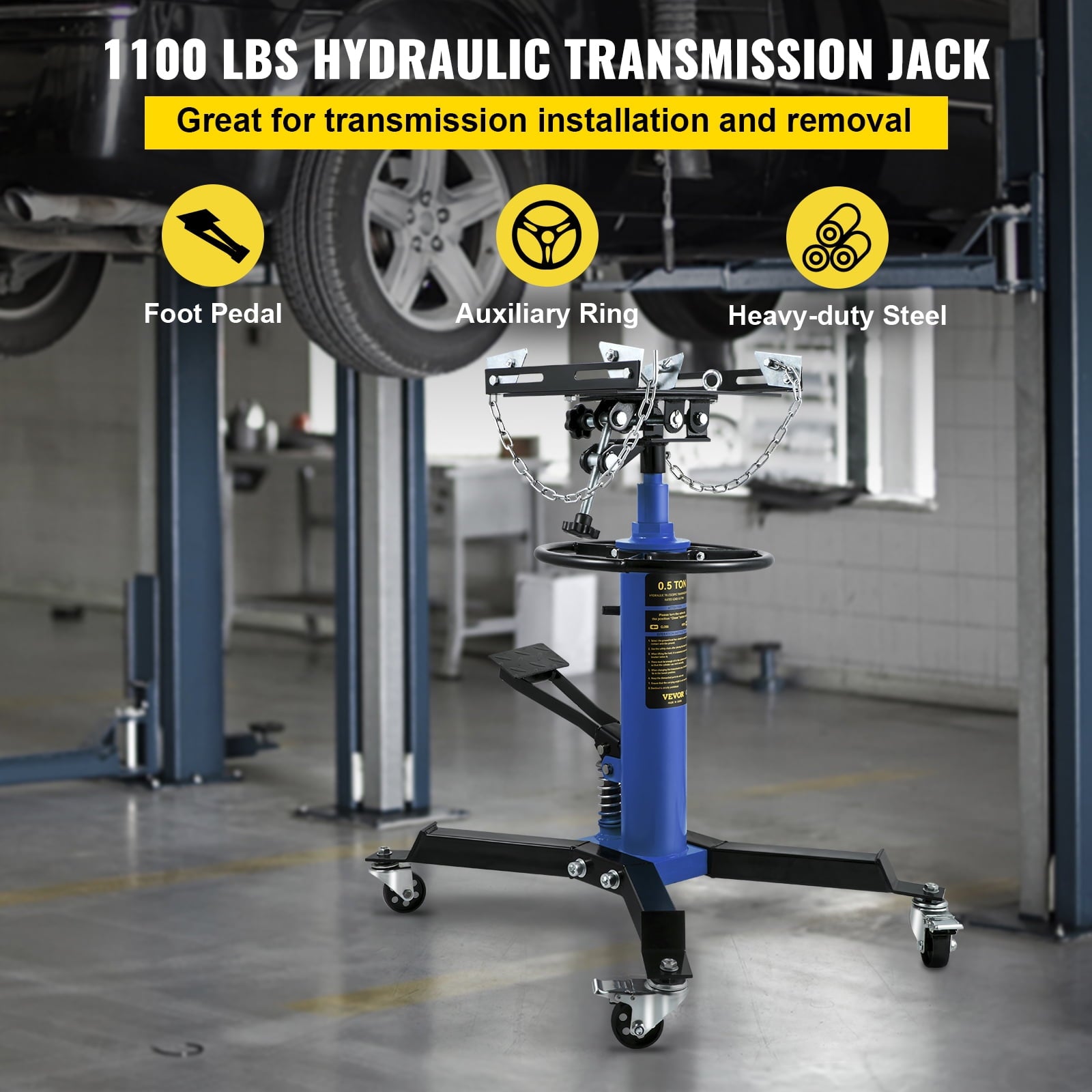 VEVOR Transmission Jack 1100 lbs 2-Stage Hydraulic High Lift Vertical Telescopic,Blue