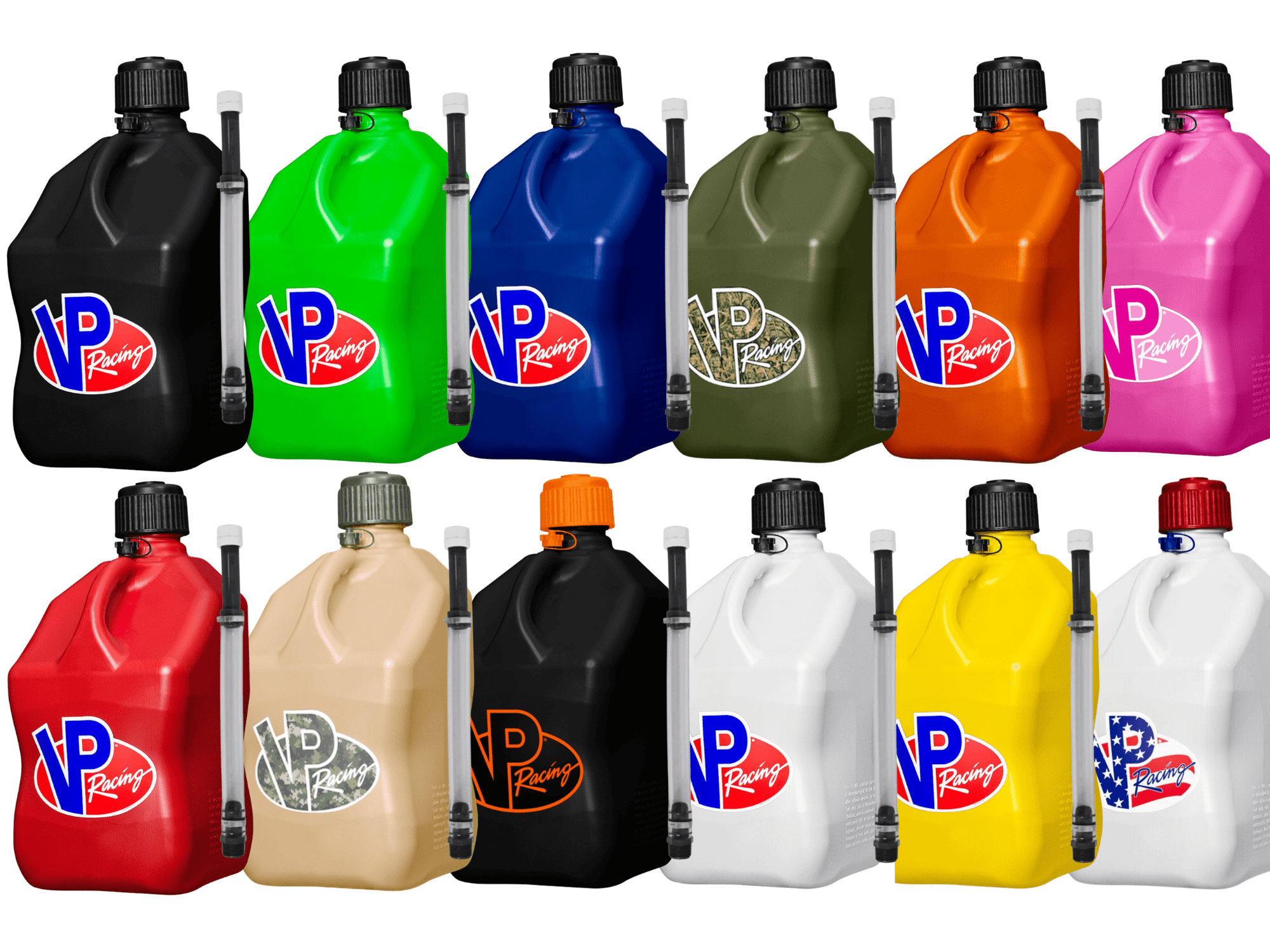VP Racing Utility Jug 5.5 Gallon + Deluxe Hose - Mix and Match Between 11 Different Colors - Made in the USA (4 Pack, White)