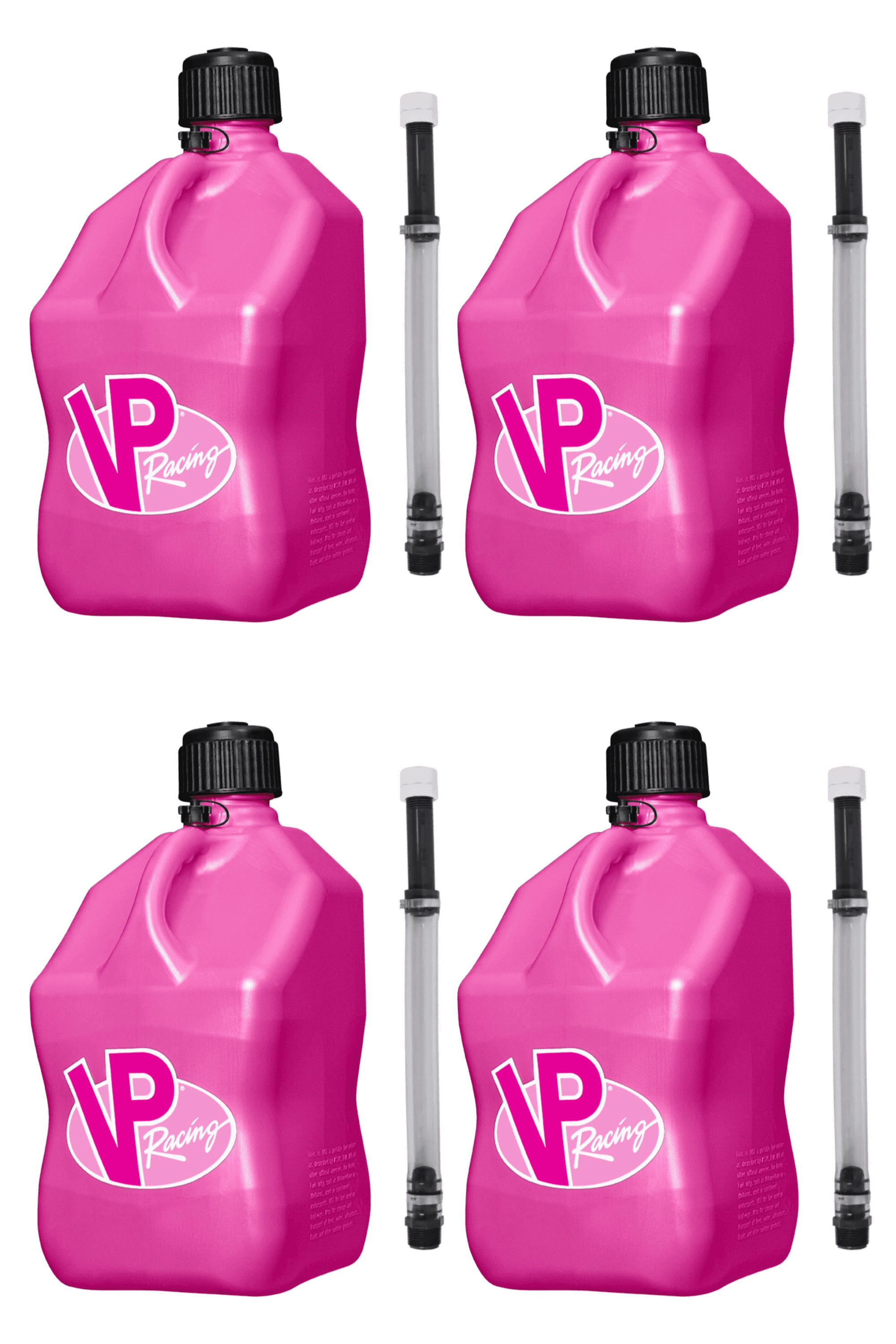 VP Racing Utility Jug 5.5 Gallon + Deluxe Hose - Mix and Match Between 11 Different Colors - Made in the USA (4 Pack, Pink)