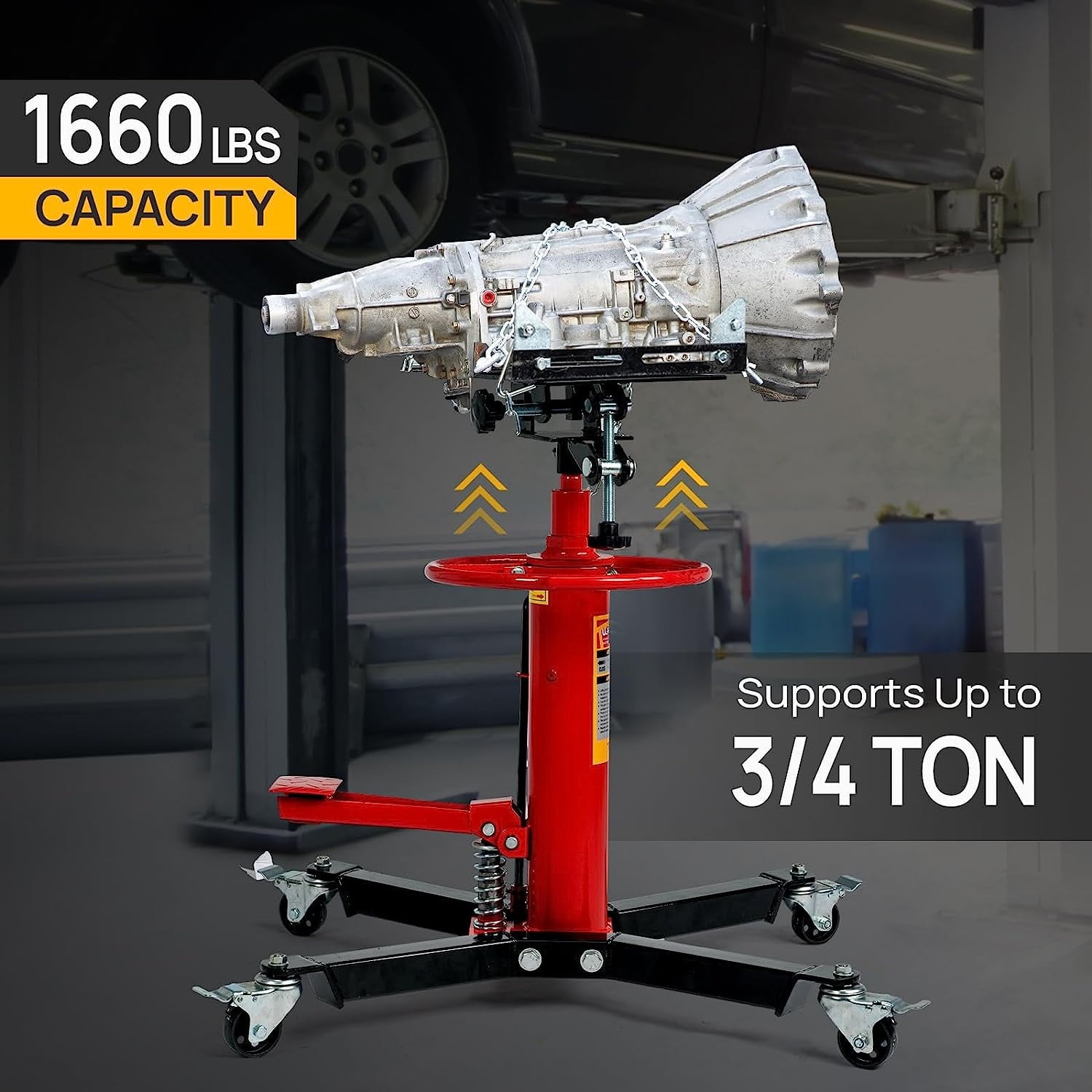 TUFFIOM Transmission Jack, 1660 lbs 3/4-Ton Hydraulic 2-Stage High Lift Vertical Telescoping Floor Jack Stand, 34