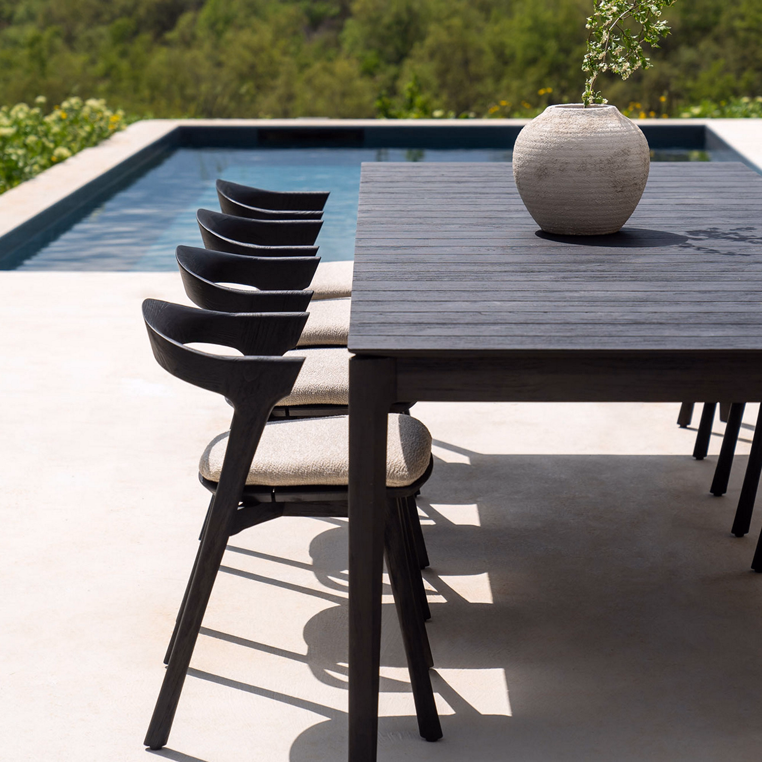Bok Outdoor Dining Table 200x100cm Varnished Teak Black Rectangular