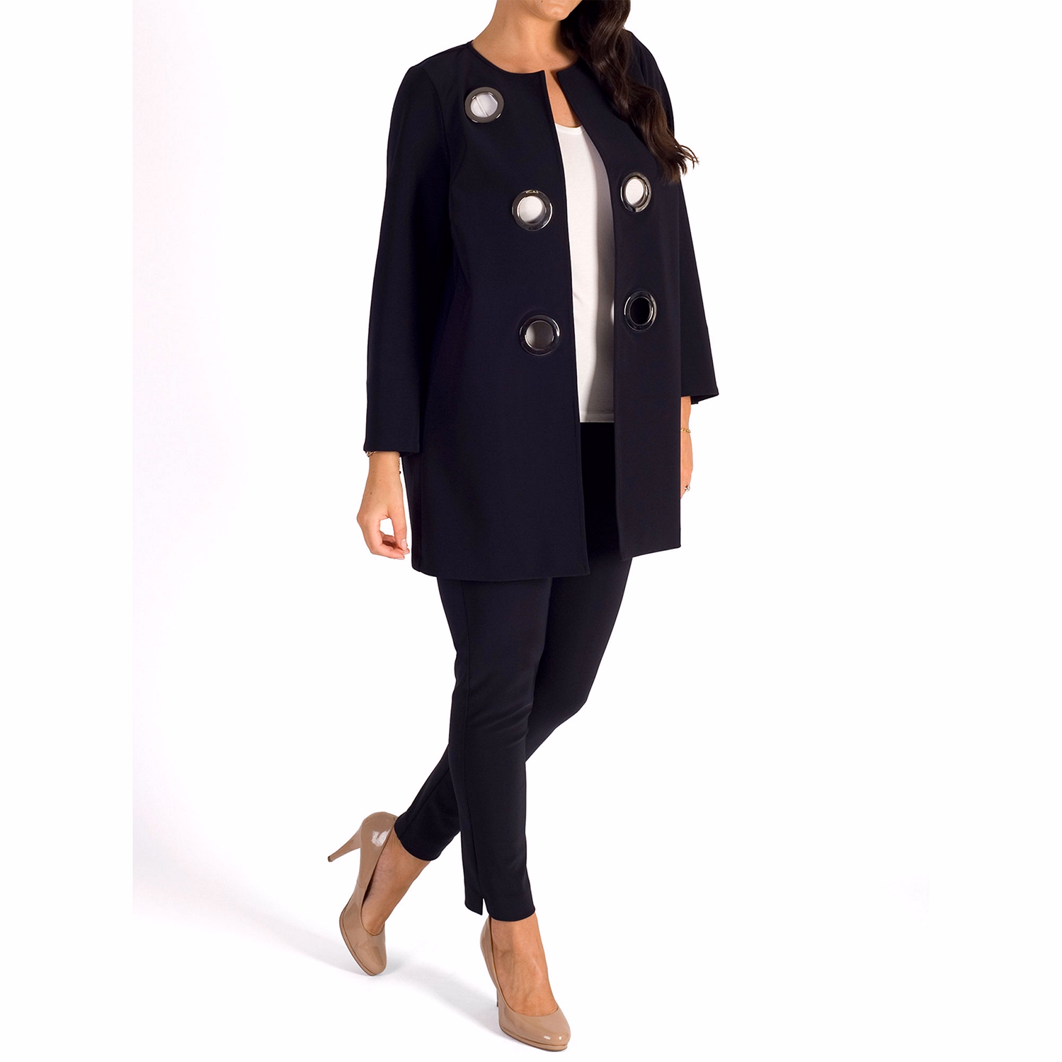 Eyelet Trim Bonded Jersey Coat
