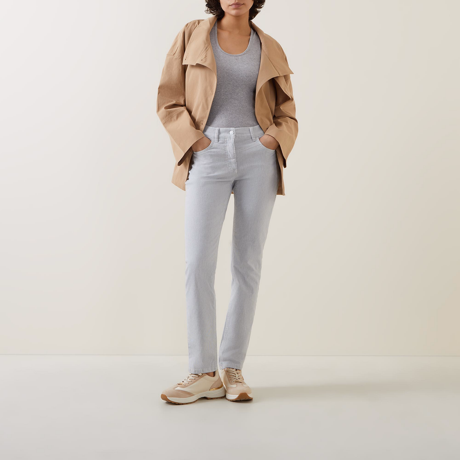 Mid-Rise Pinstripe Straight Leg Trousers