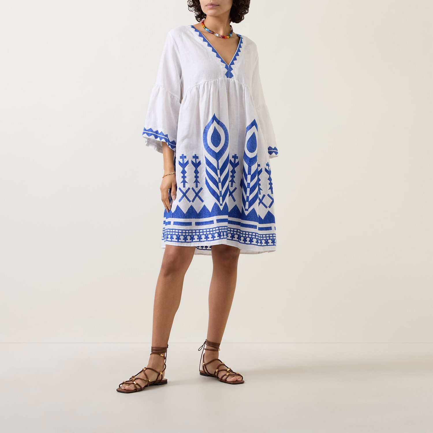 Feather Embroidered Mini Dress