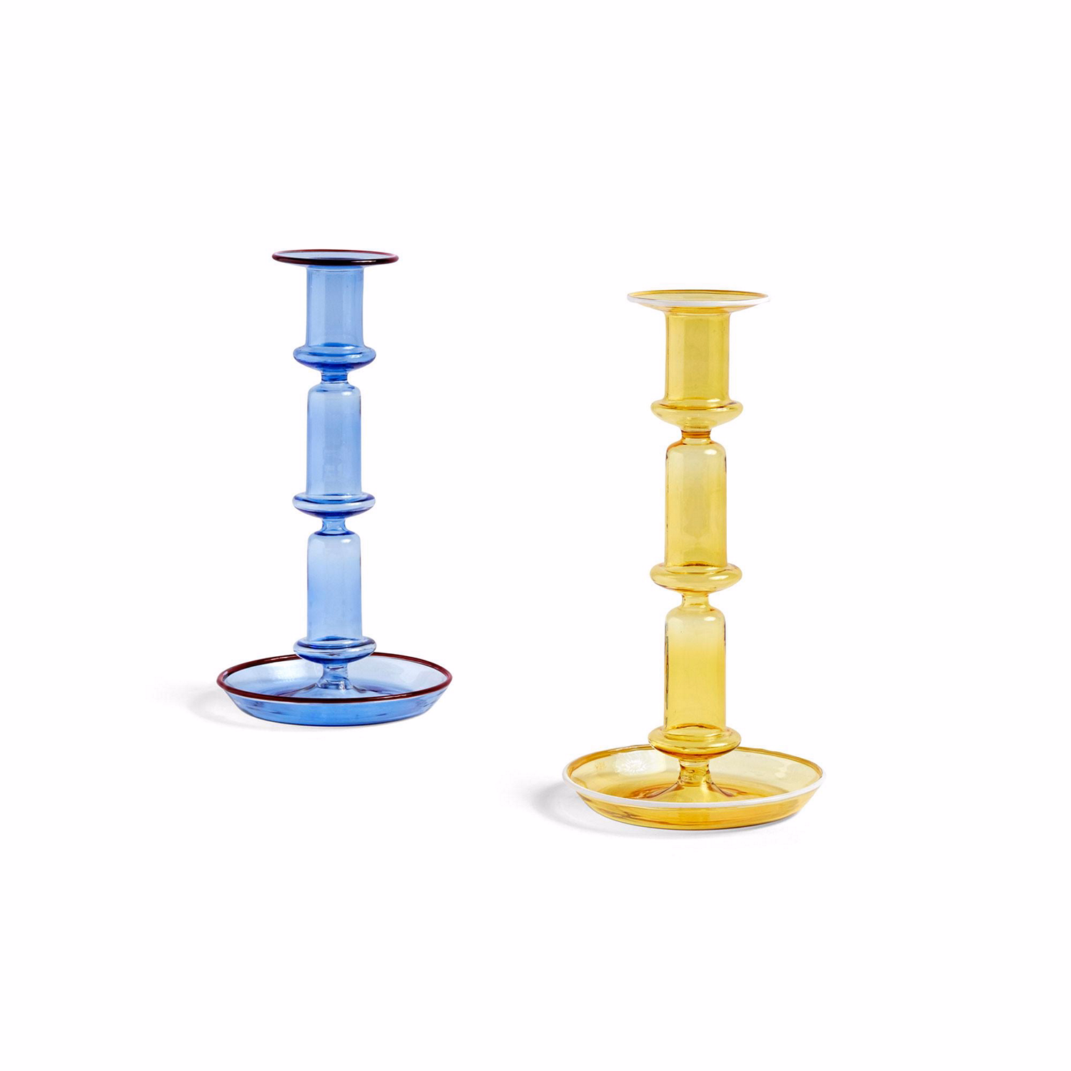 Flare Tall Candle Holder Blue with Red Rim