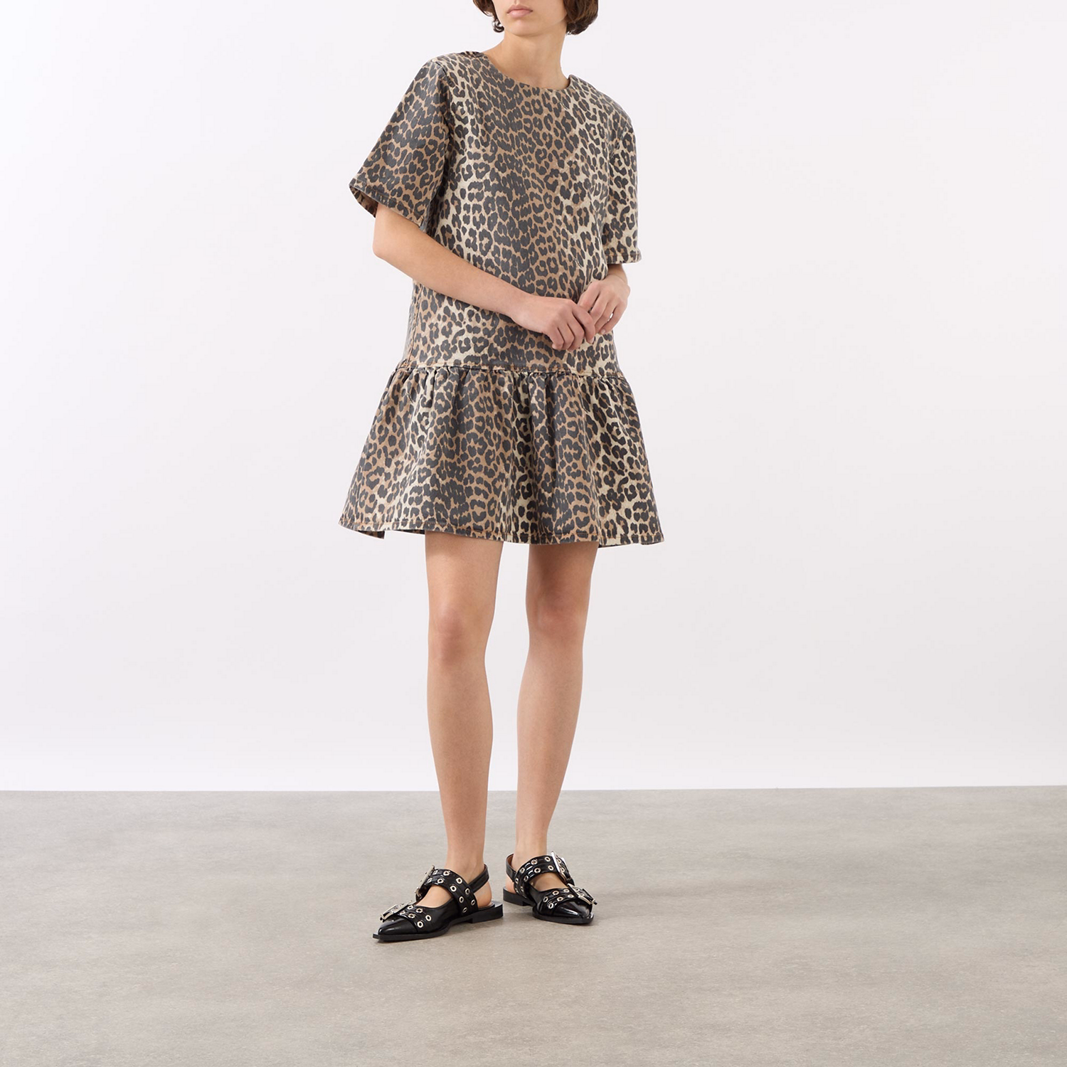 Leopard Print Denim Dress