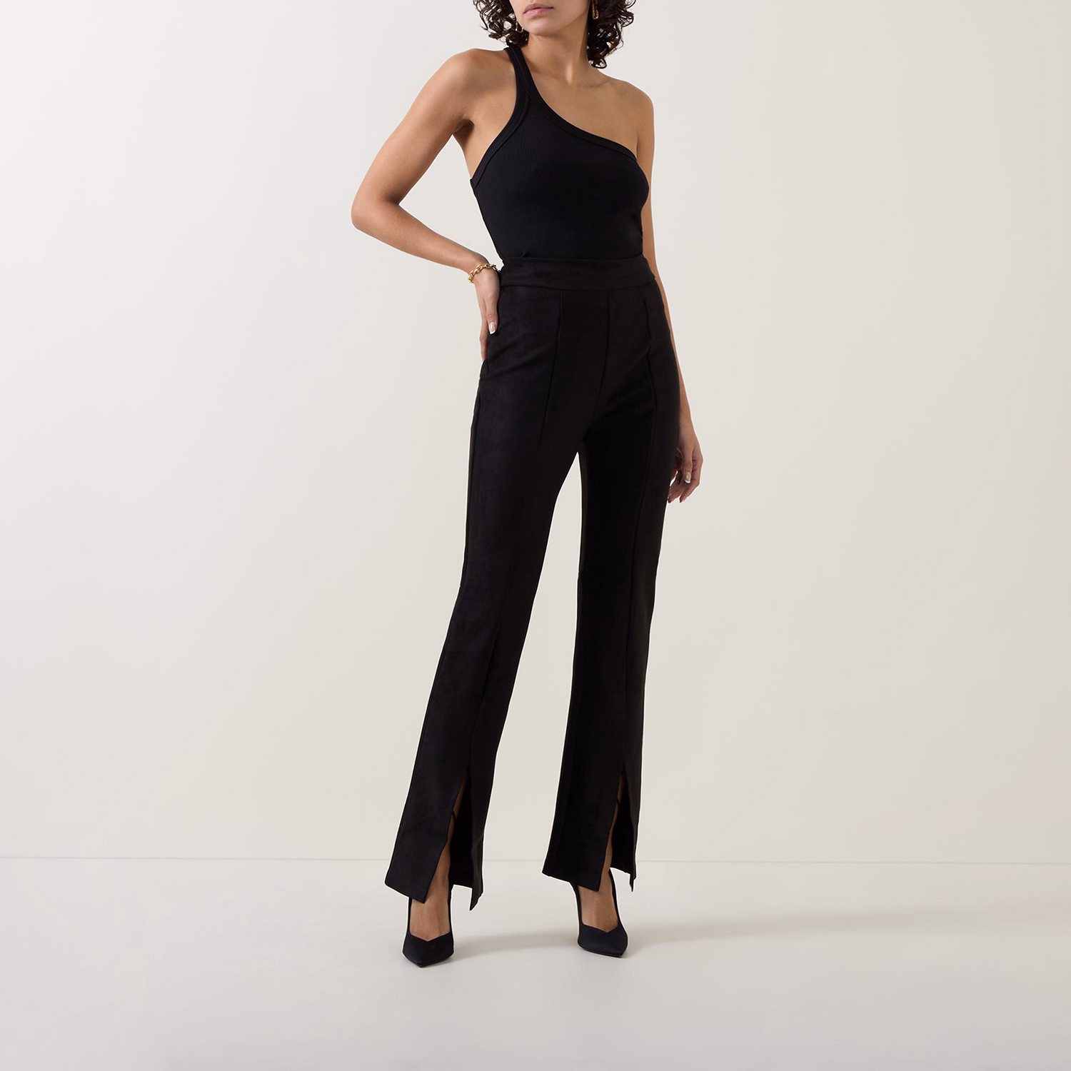 Faux-Suede Front-Slit Leggings