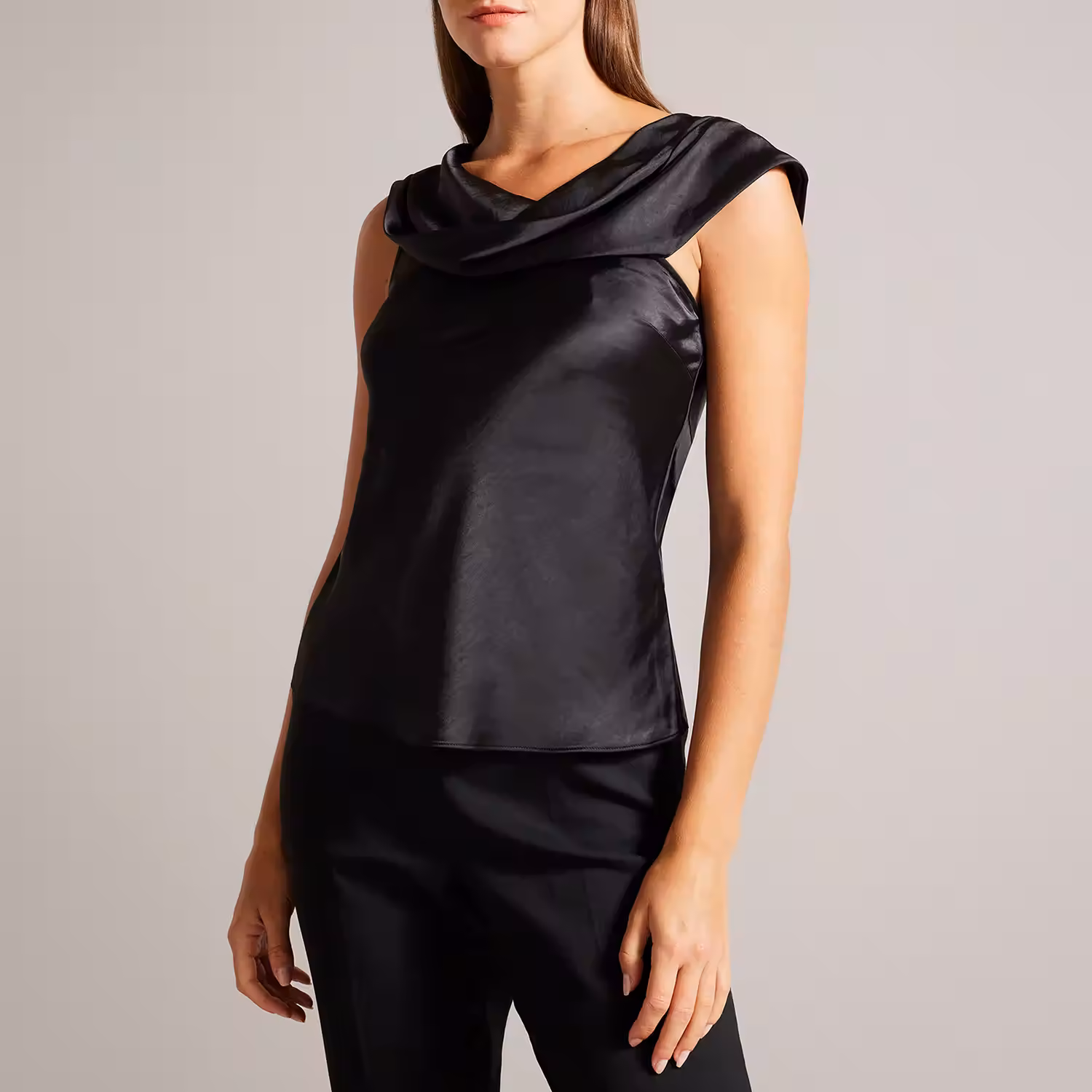 Deanaah Asymmetric Cowl Satin Top