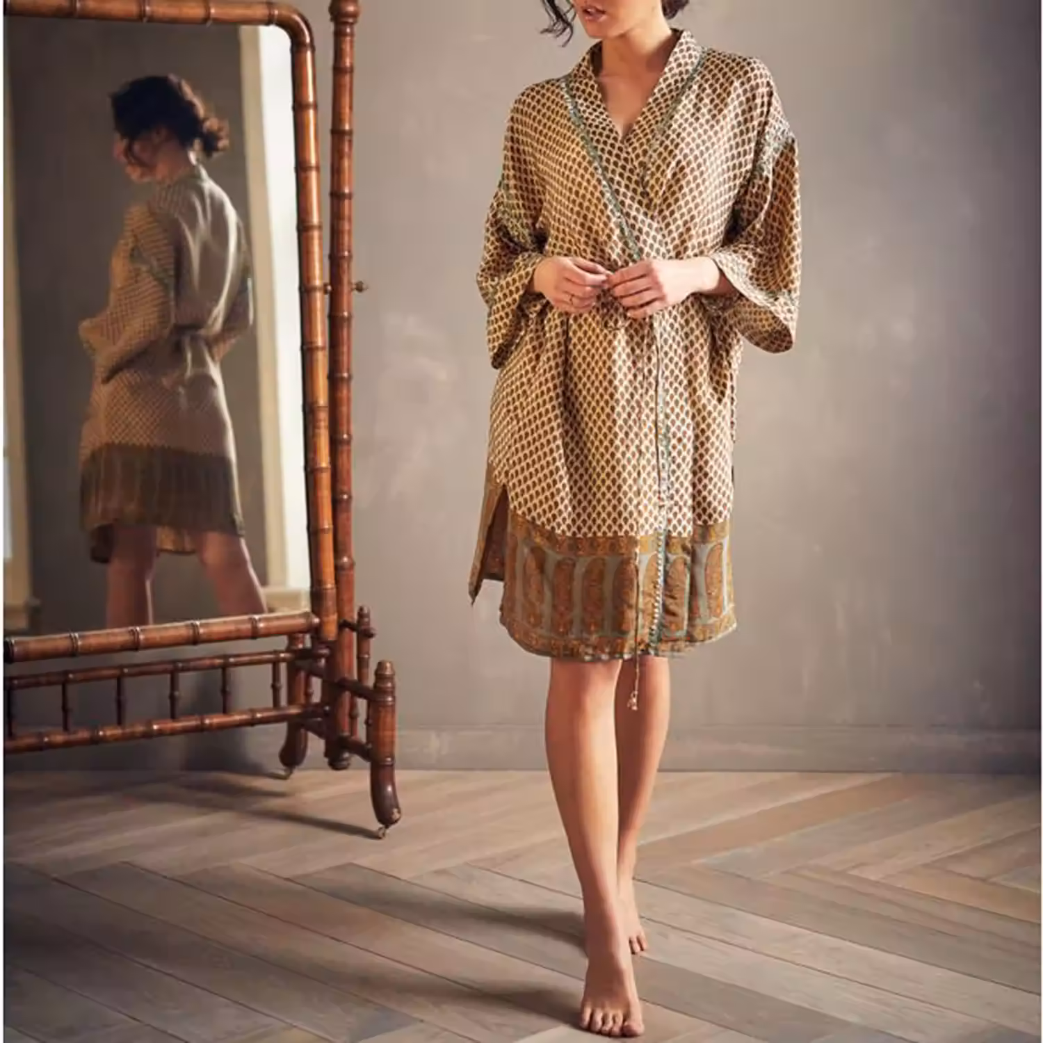 Jaypur Saree Kimono Green Flower