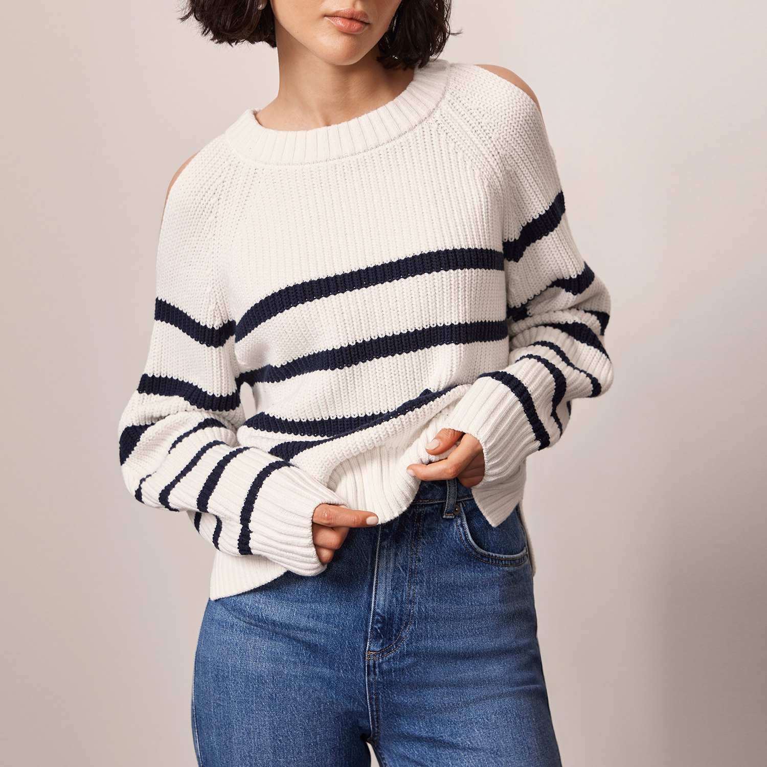 Open-Shoulder Striped Sweater