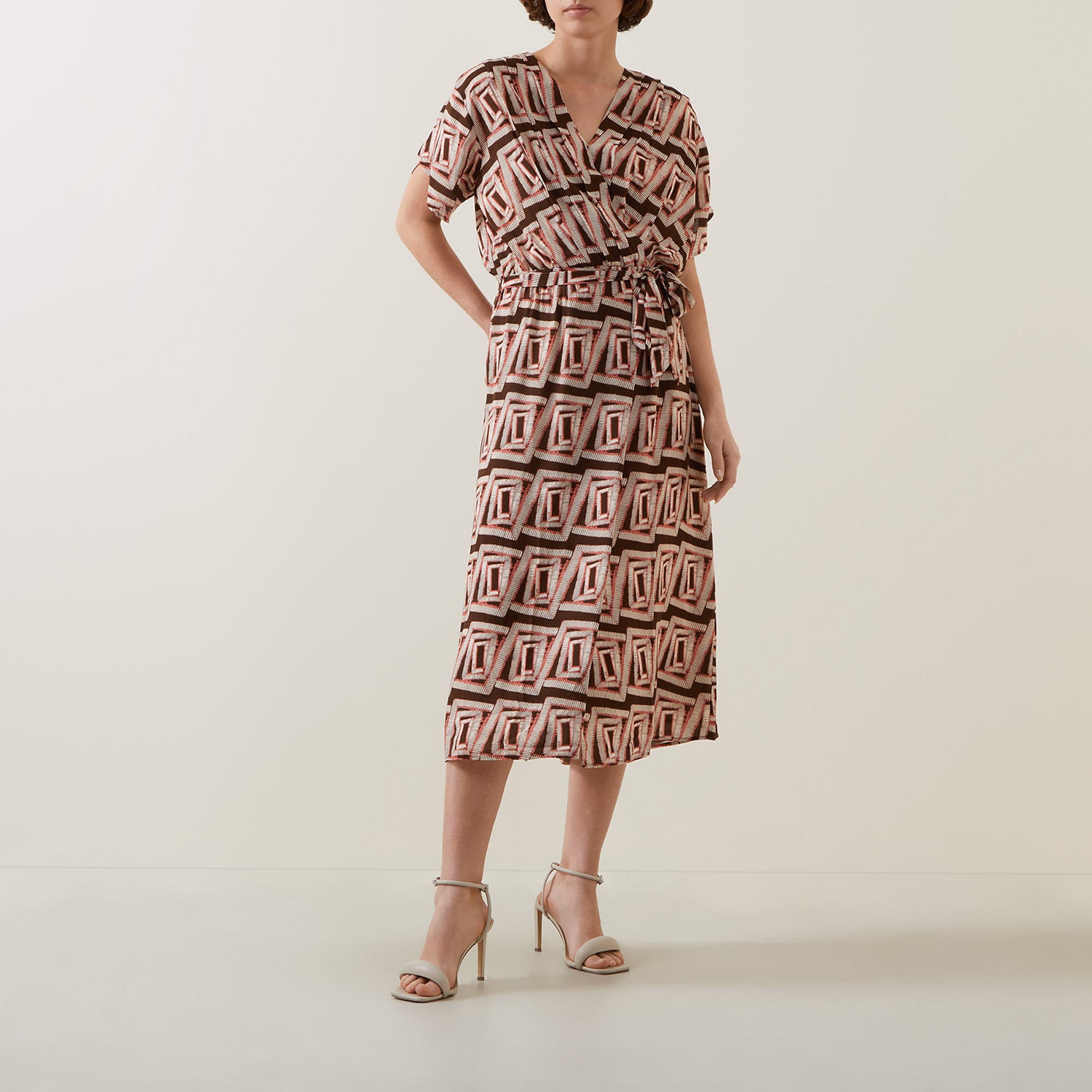 Geometric Tie-Belt Wrap Dress