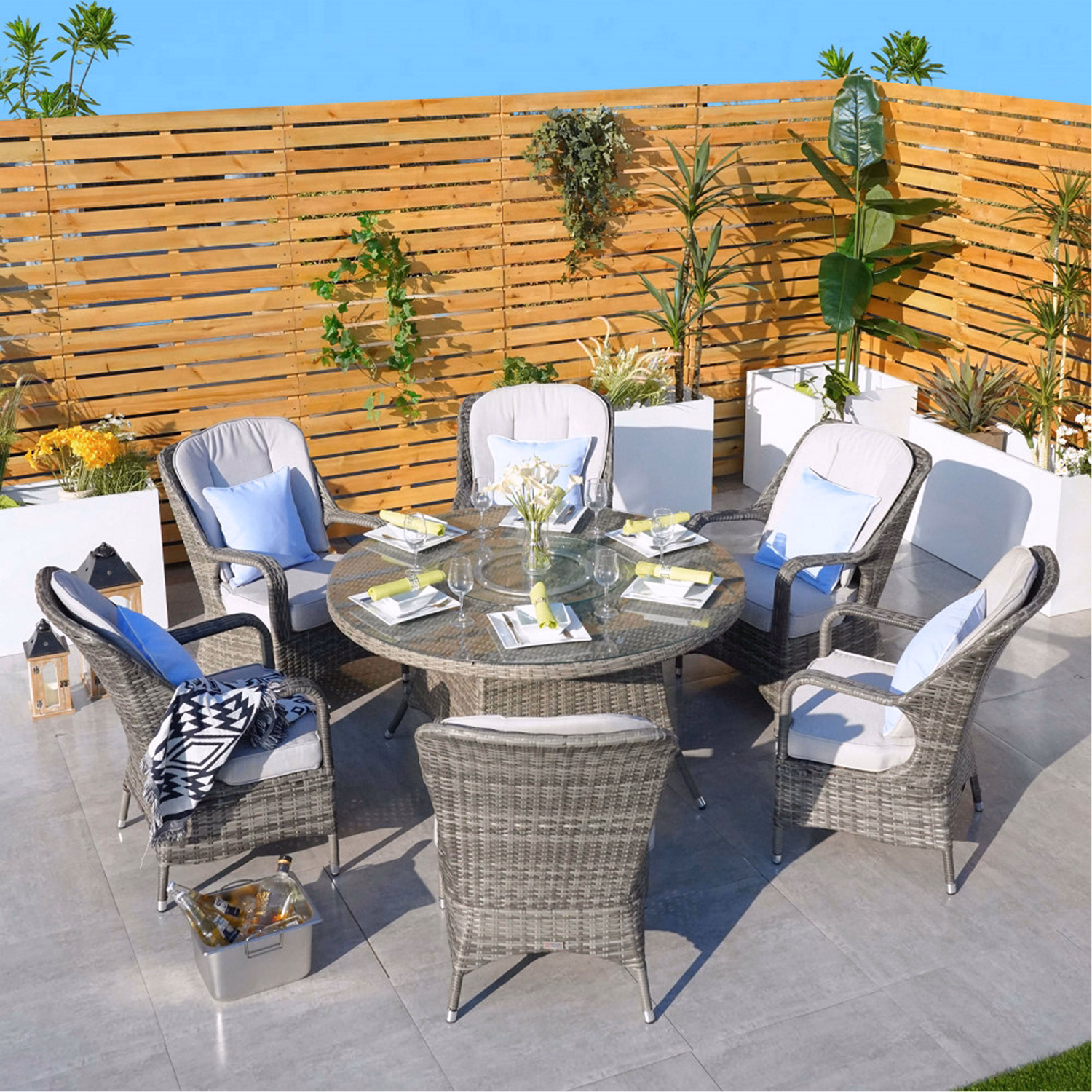 Parma 6 Seater Set with 135cm Round Table Grey