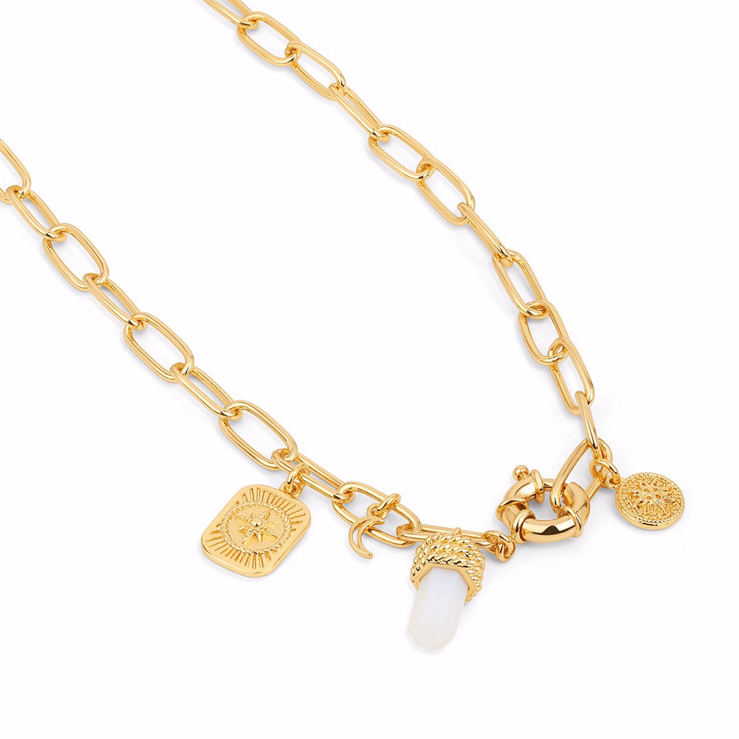 Gold Plated Opalite Charm Necklace