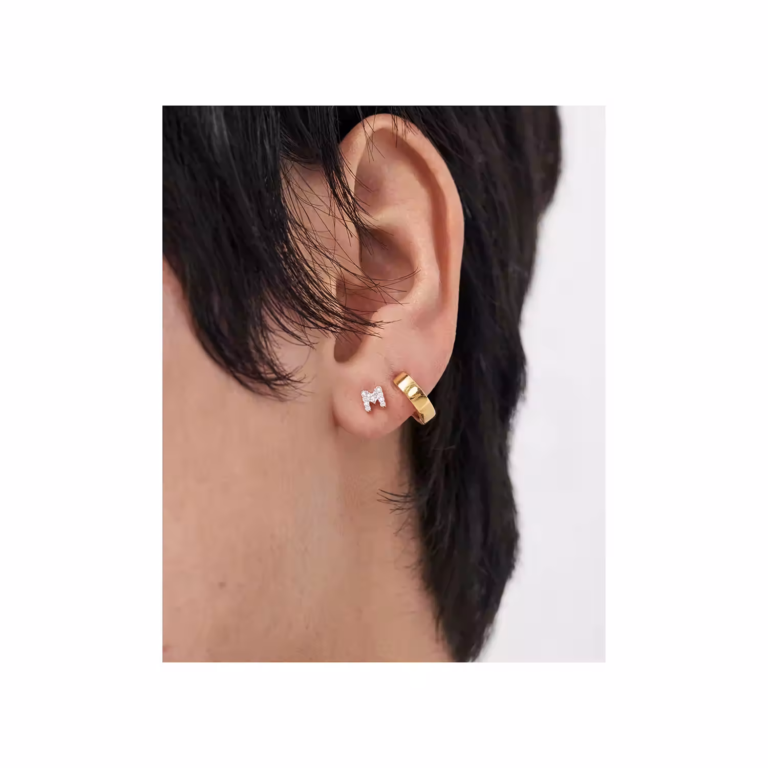 Pavé Gold Plated Initial Stud Earring M