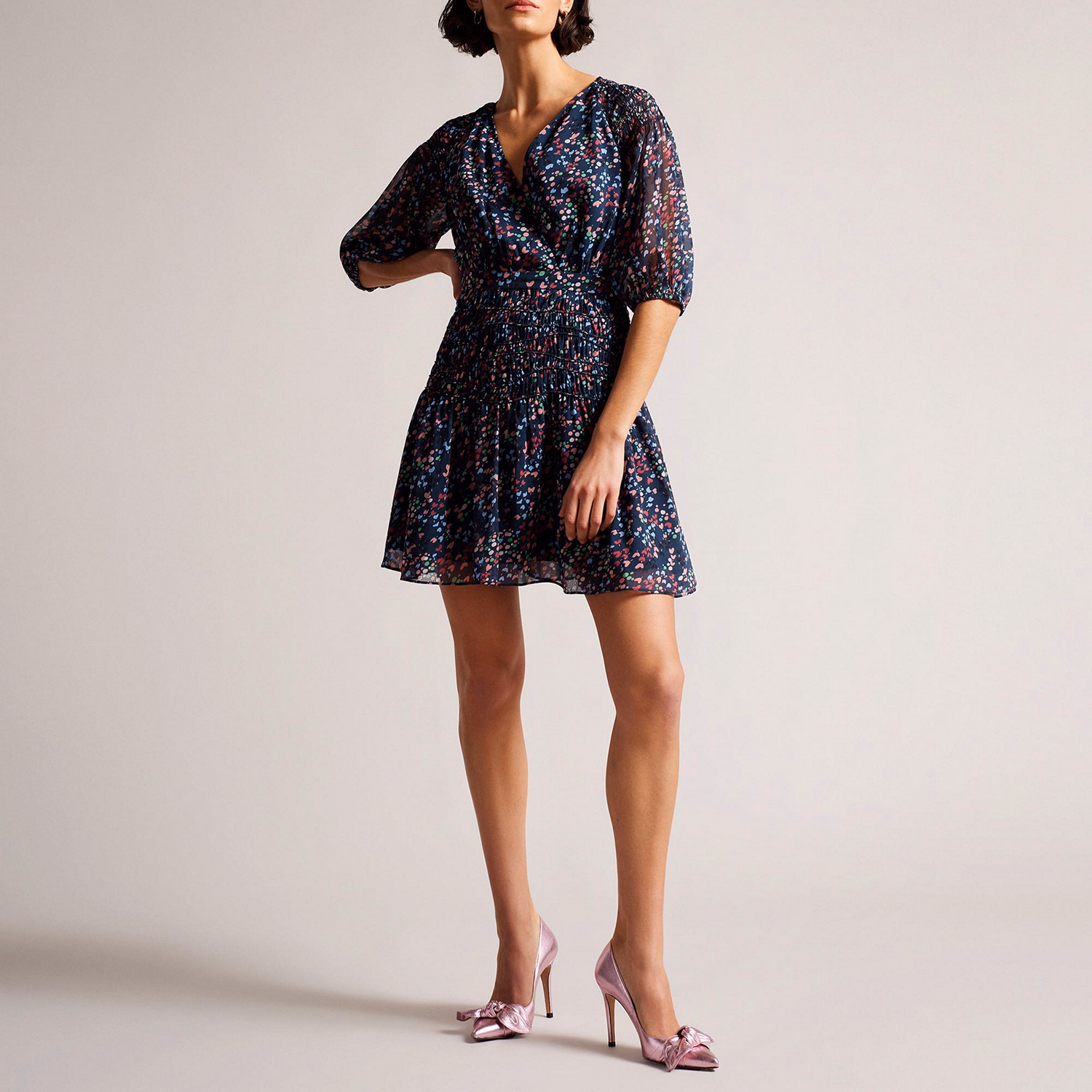 Casadee Smock Panel Wrap Mini Dress