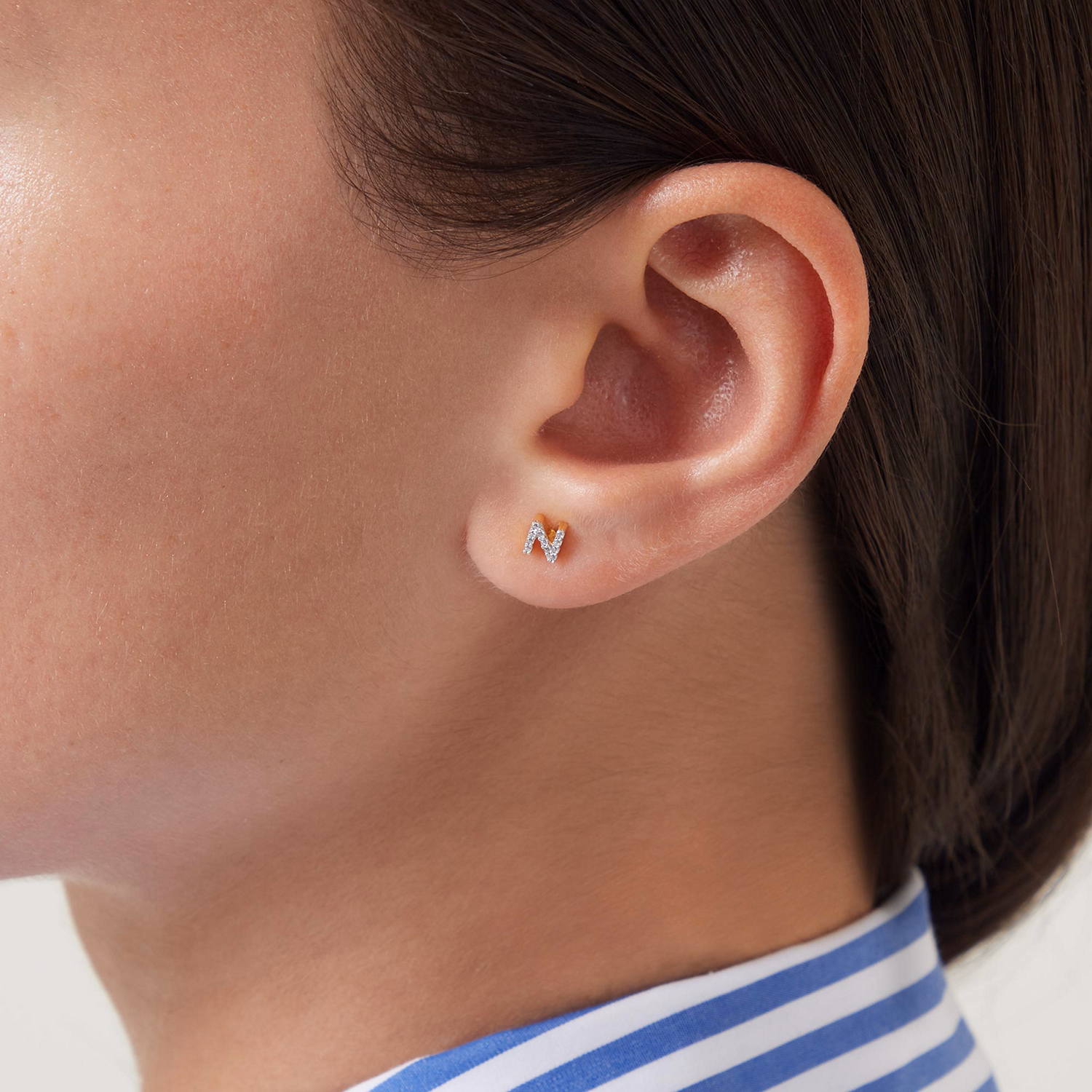 Pavé Gold Plated Initial Stud Earring N