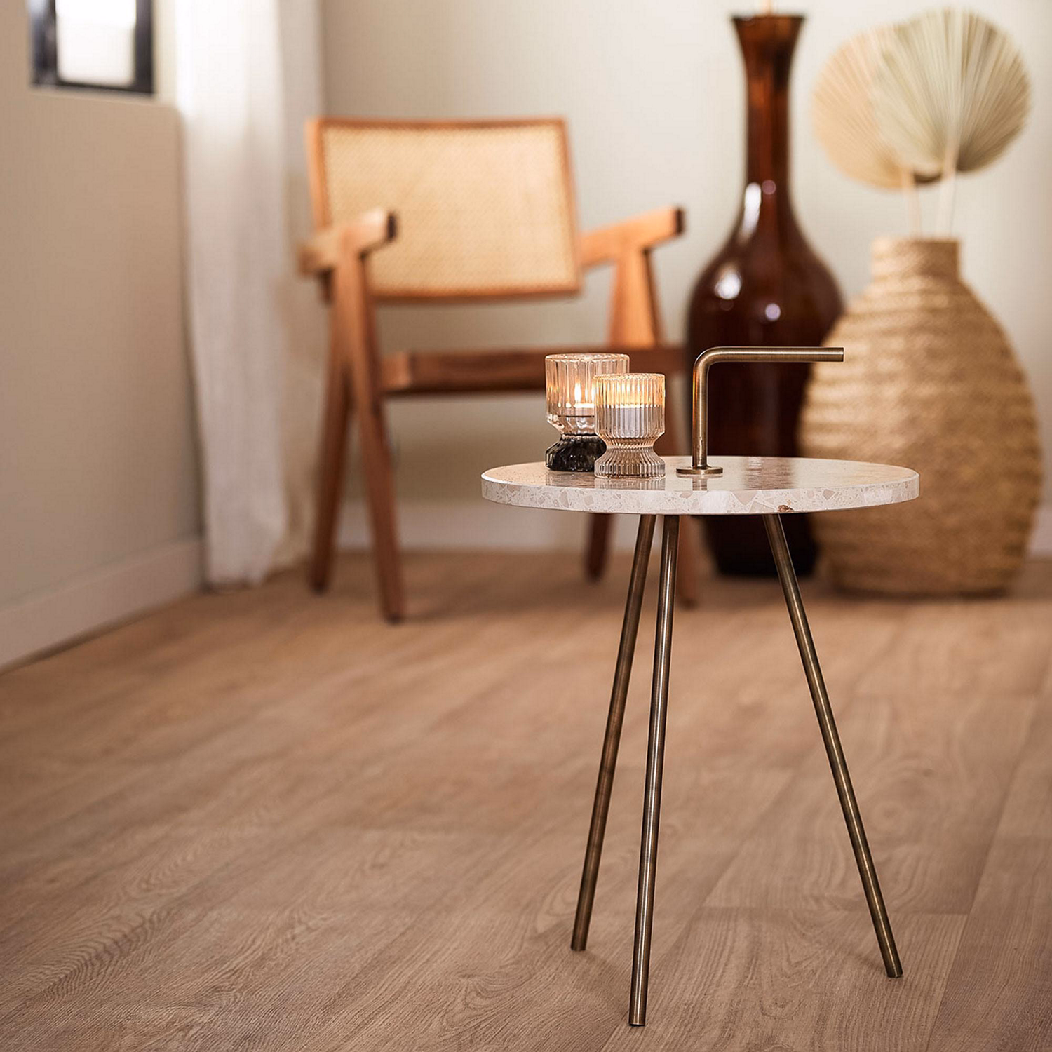 Jobito Side Table 55cm Terrazzo Cream + Antique Bronze