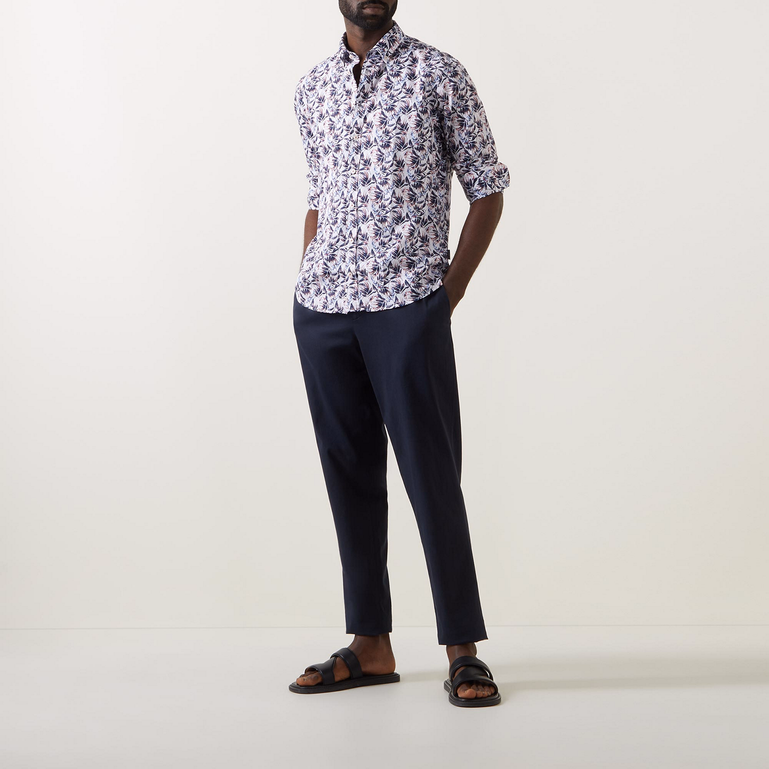 Palm-Print Button-Down Dress