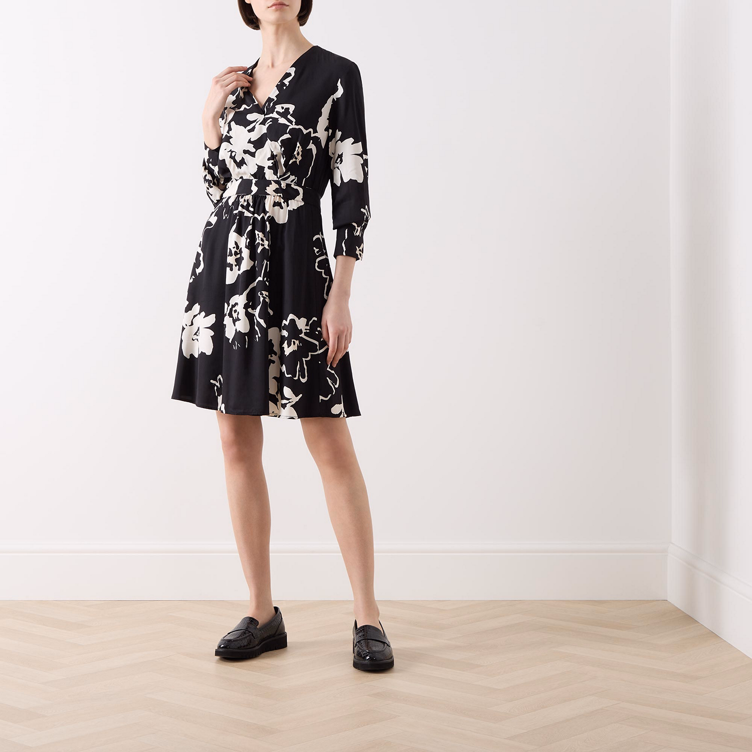 Abstract Floral Print Wrap Dress