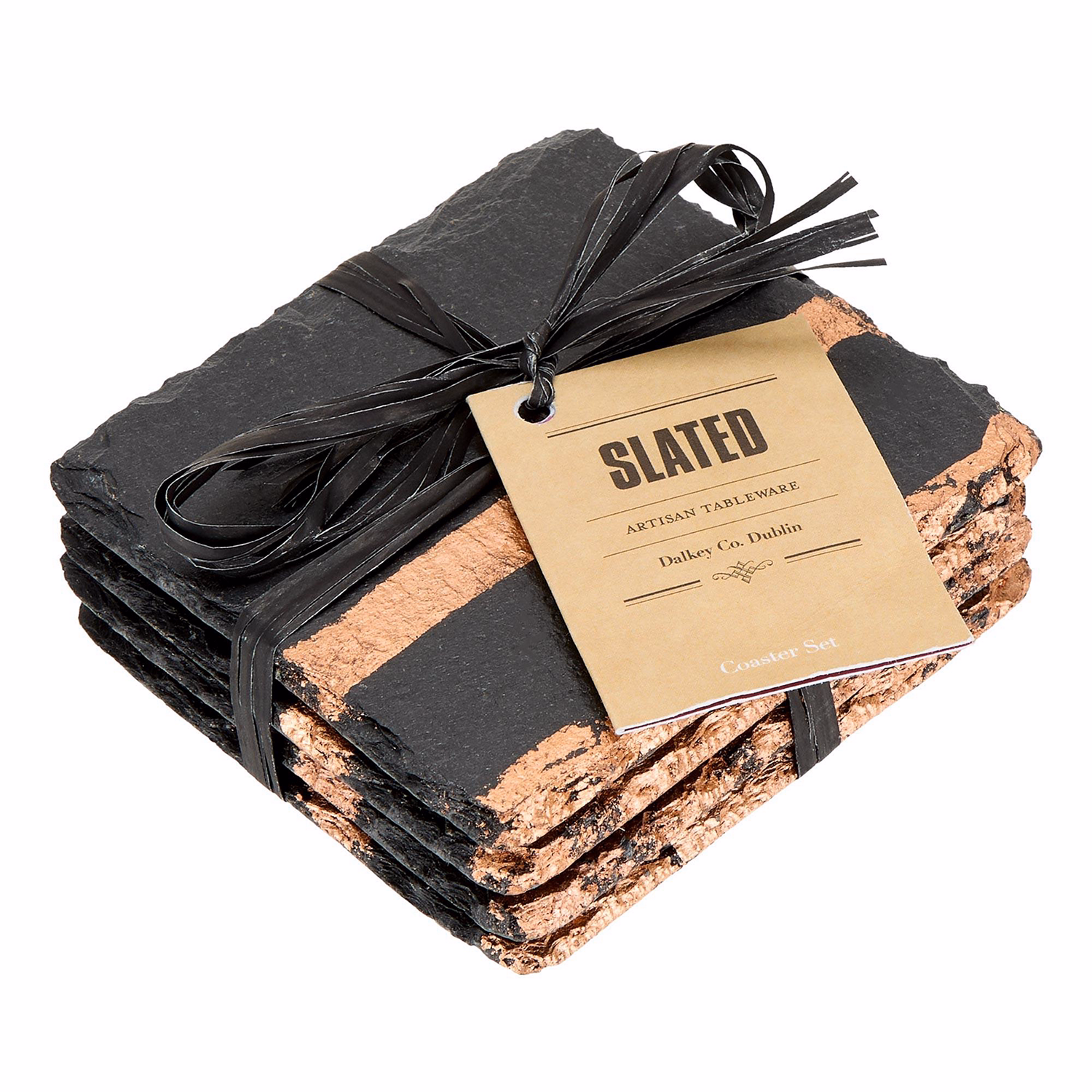 Copper Leaf Slate Coaster Set