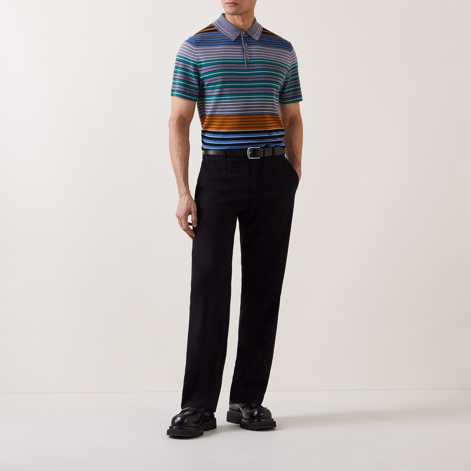 Multi-Stripe Polo Sweater