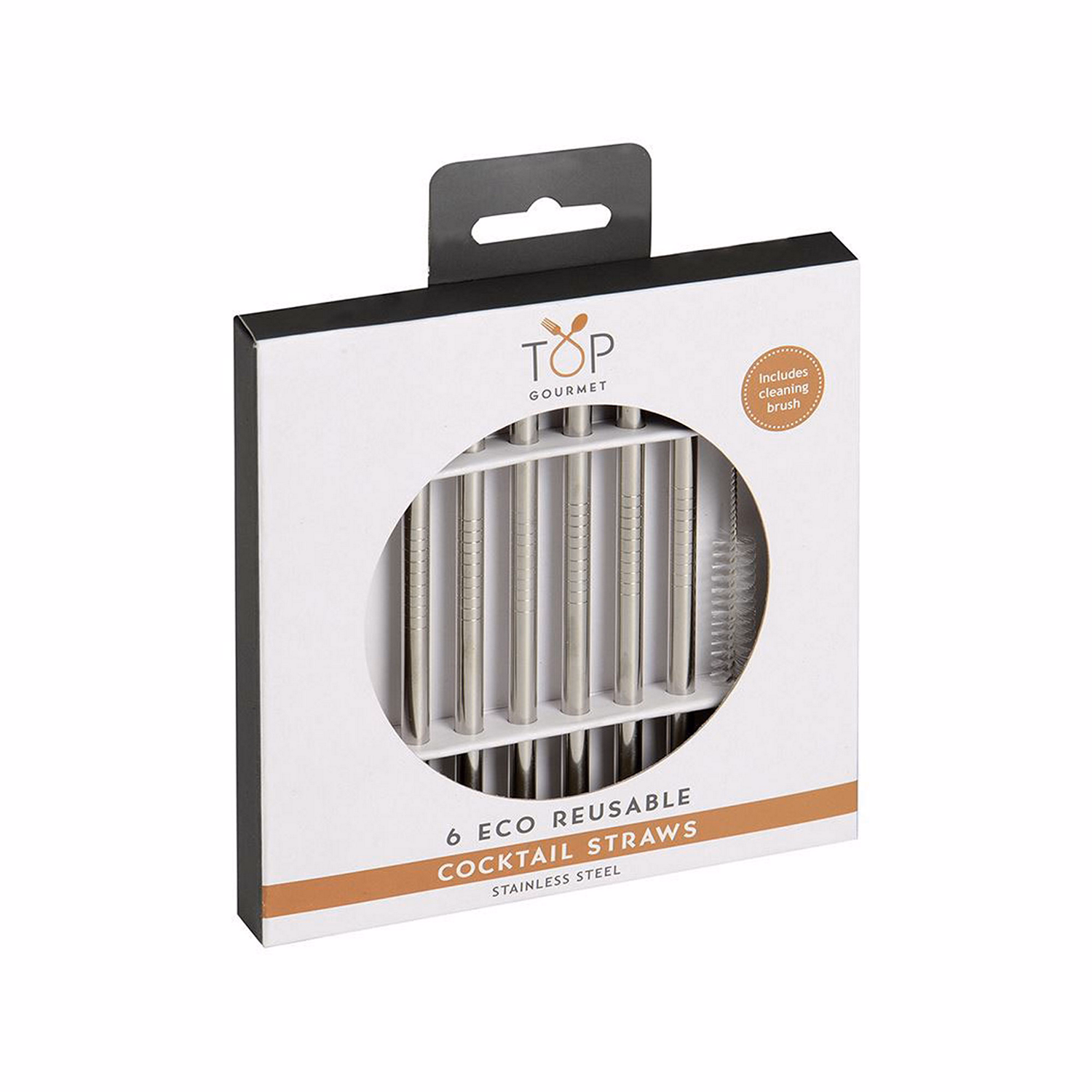 Six Eco Reusable Cocktail Stainless Steel Straw