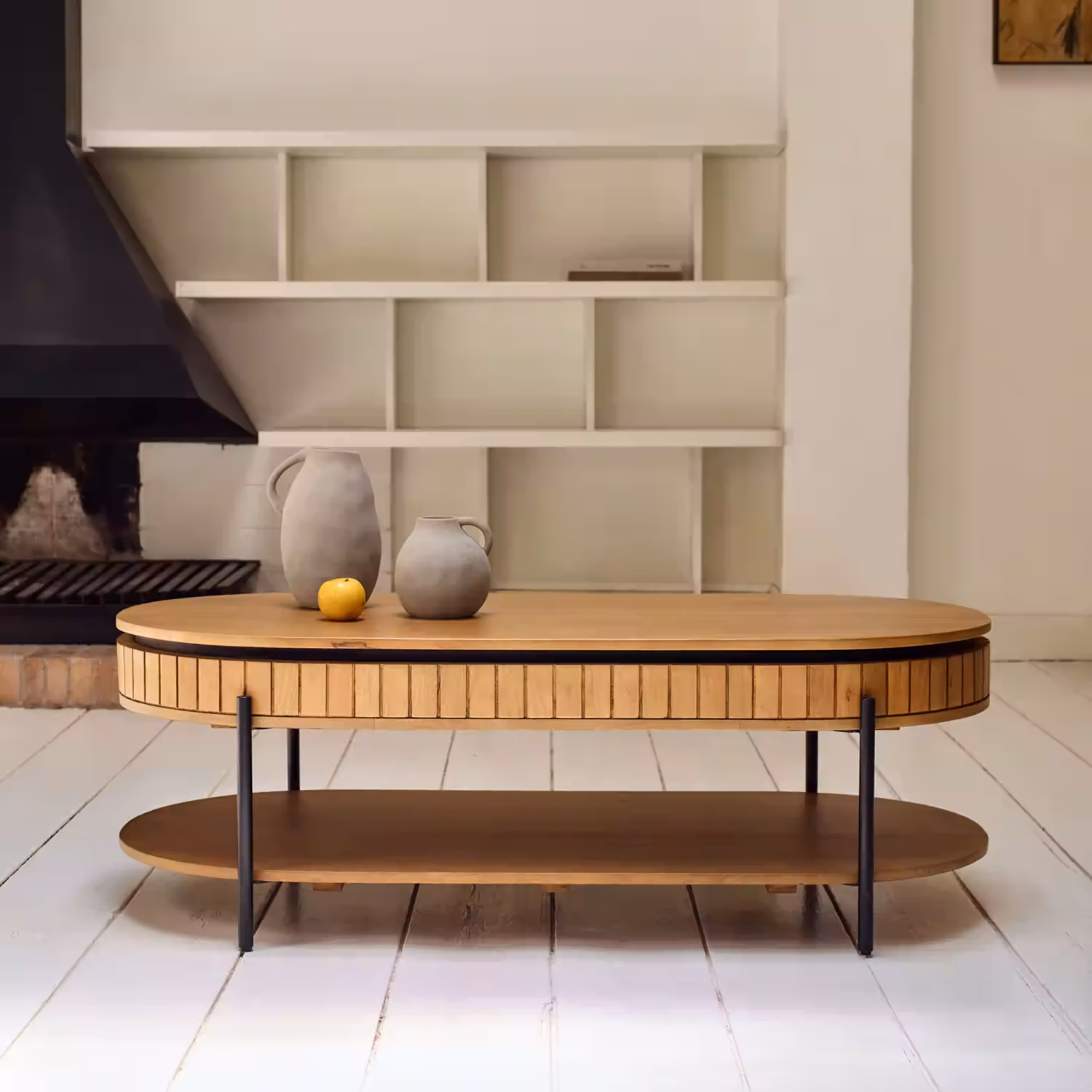 Licia Coffee Table with Drawer Mango Wood with Black Metal