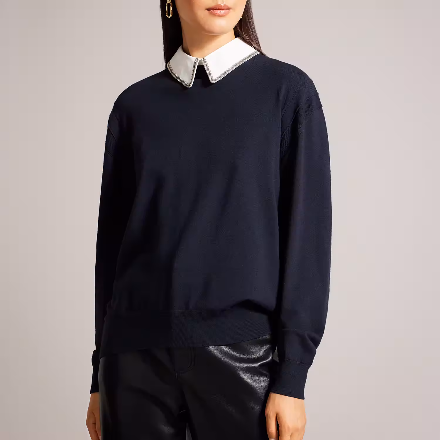 Embellished Collar Mockable Sweater