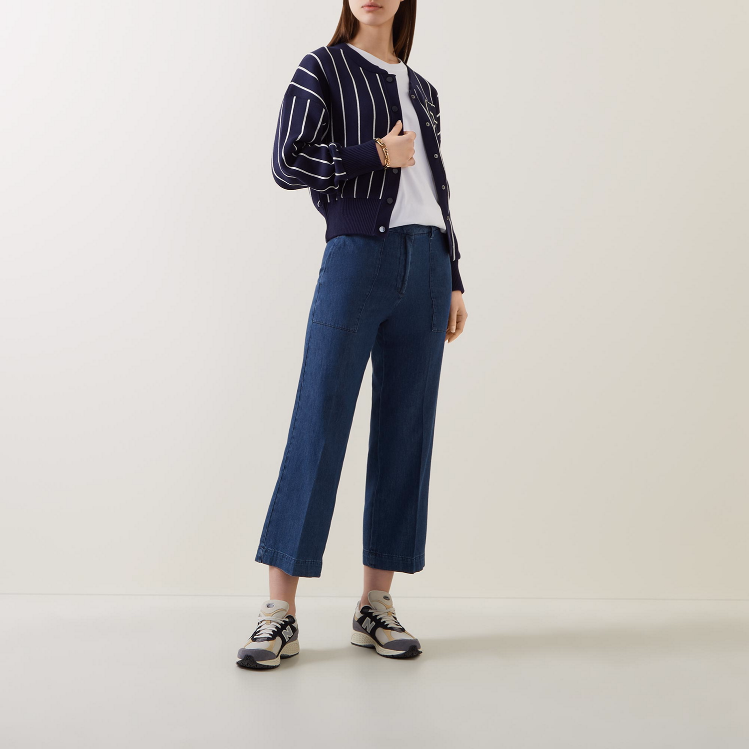 Chambray Mid-Rise Cropped Trousers