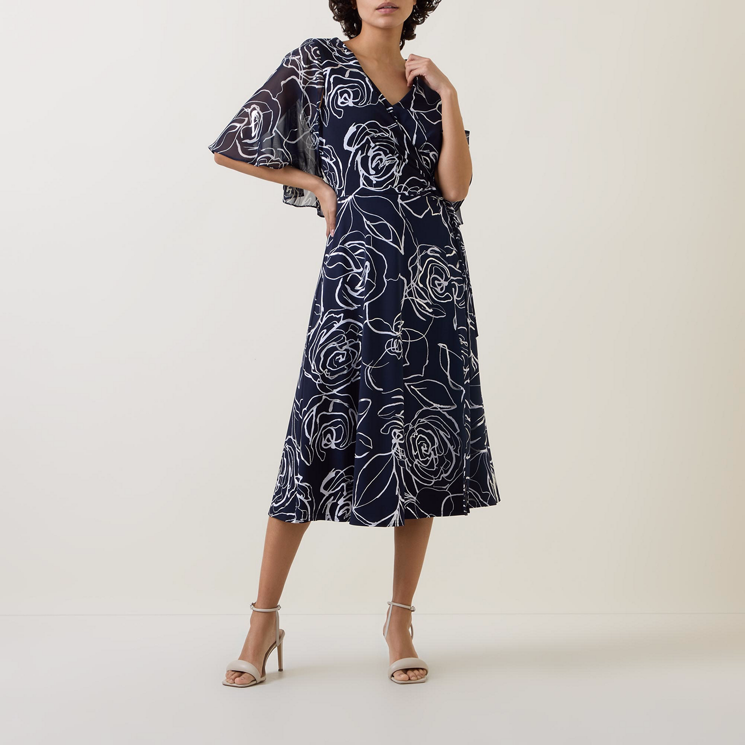 Two-Tone Rose-Print Dress