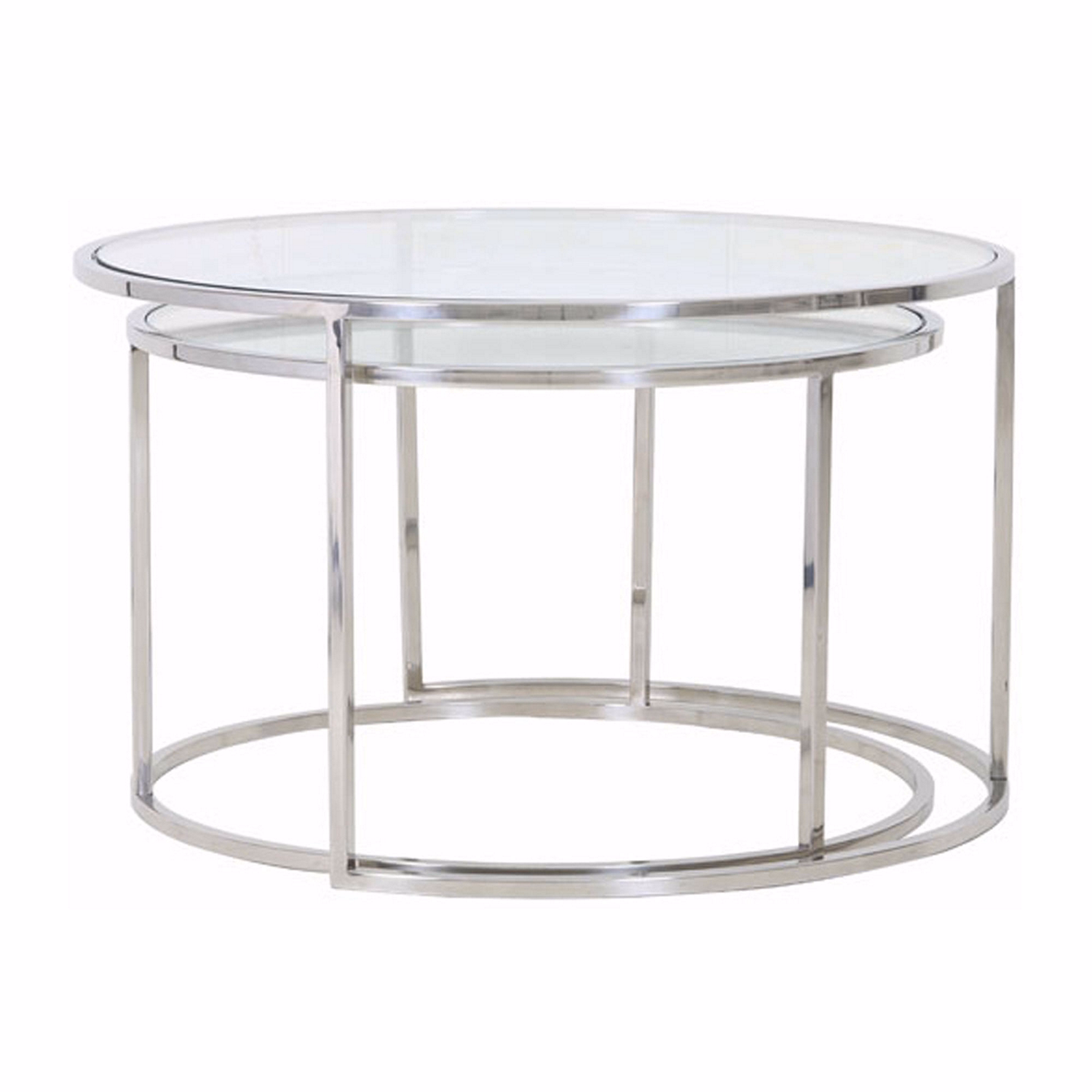 Duarte Set of 2 Coffee Tables Nickel + Clear Glass