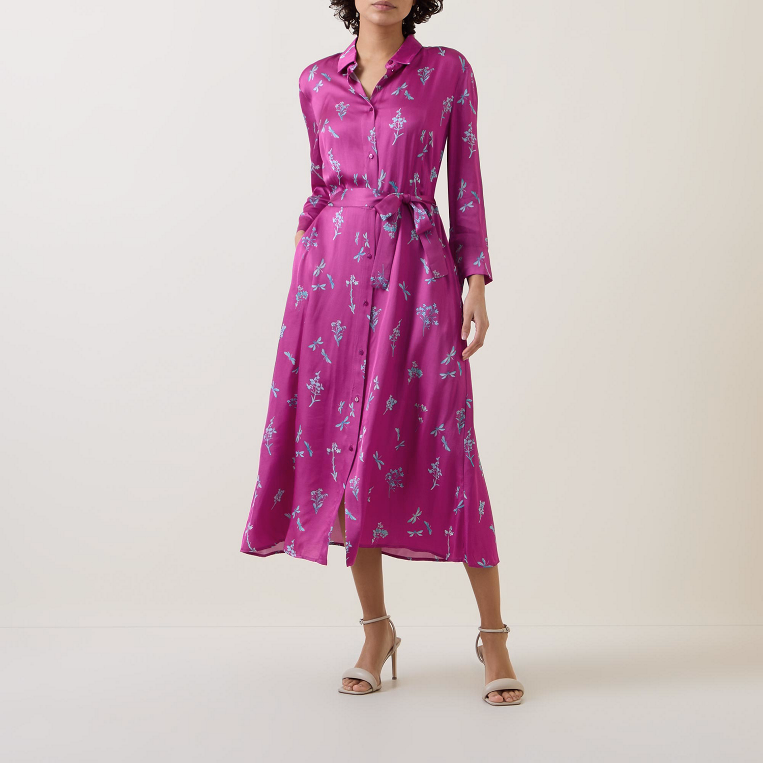 Foliage Belted Shirt Dress