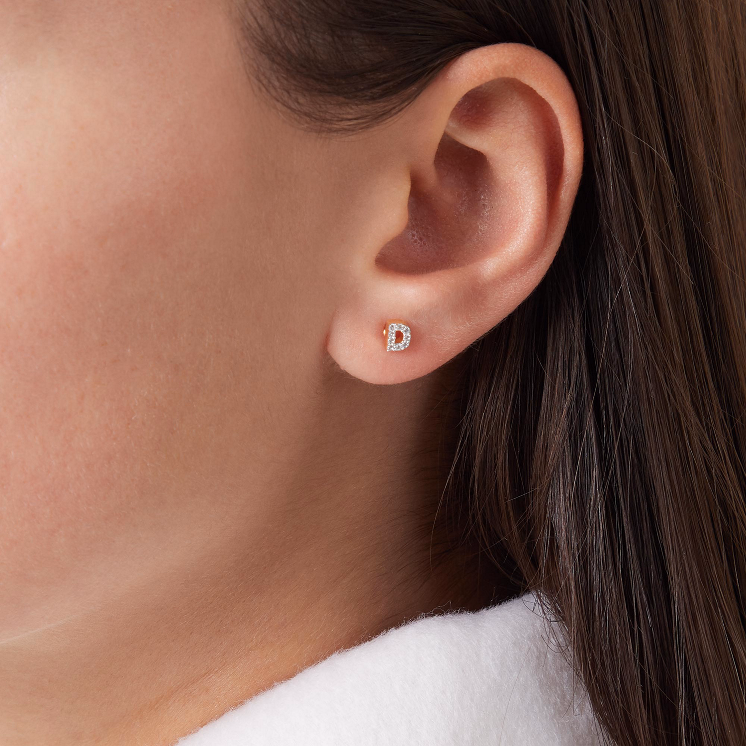 Pavé Gold Plated Initial Stud Earring D