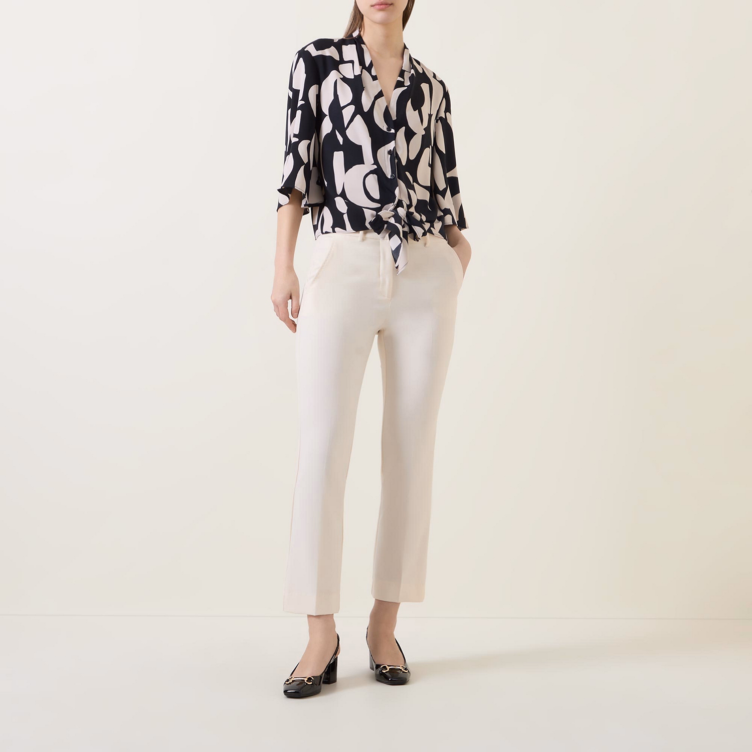 Graphic-Print Cropped Blouse