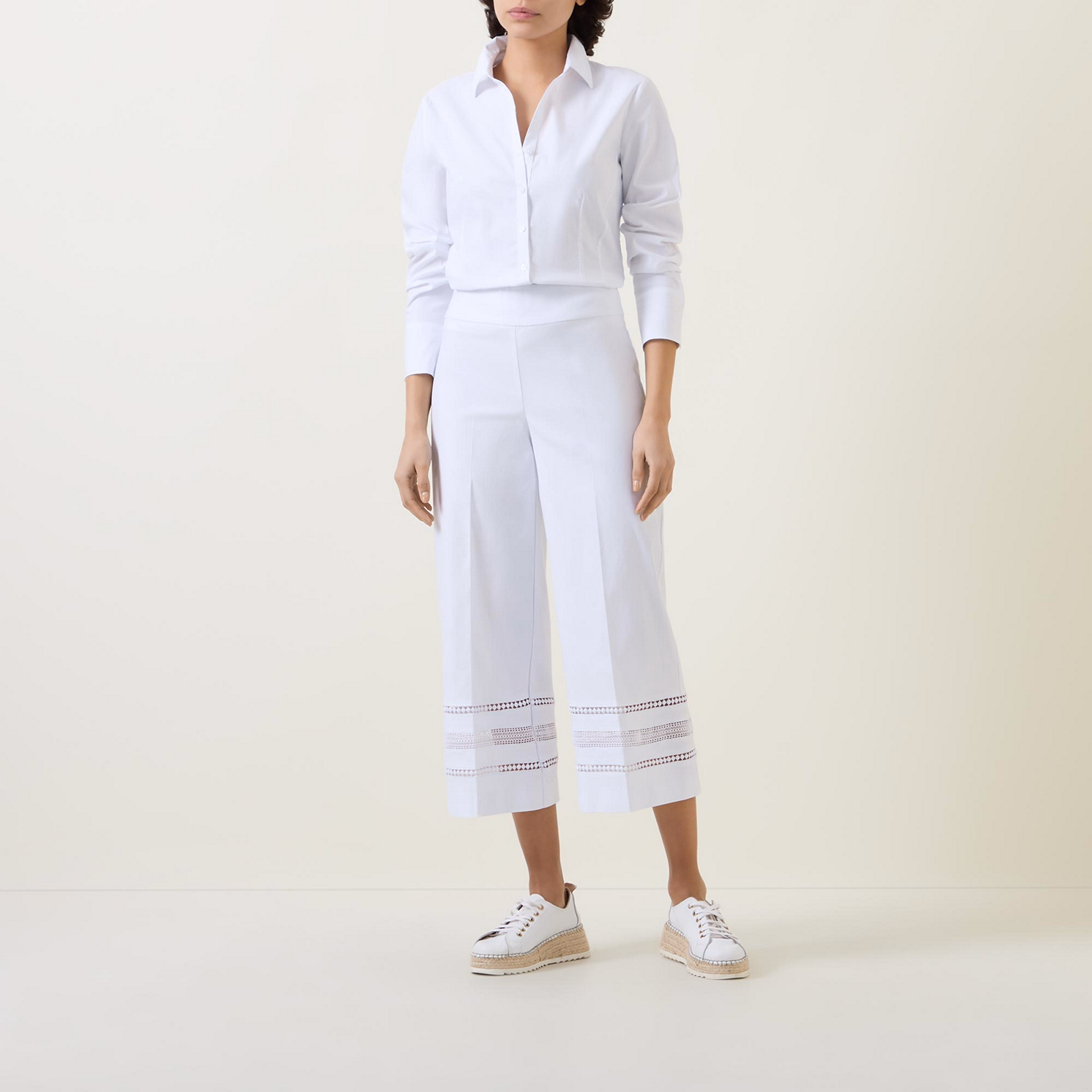 Embroidered Cropped Wide Leg Trousers