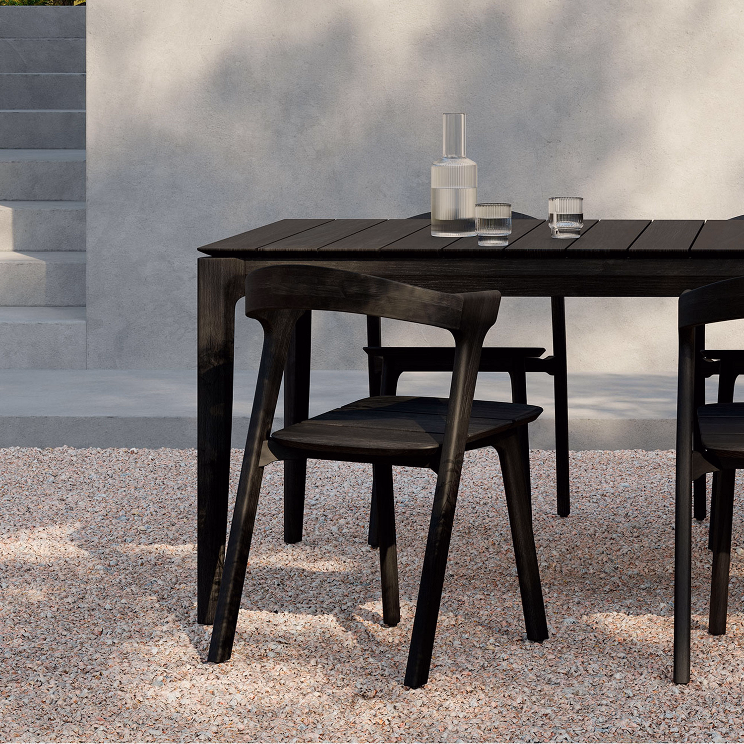 Bok Outdoor Dining Chair Varnished Teak Black